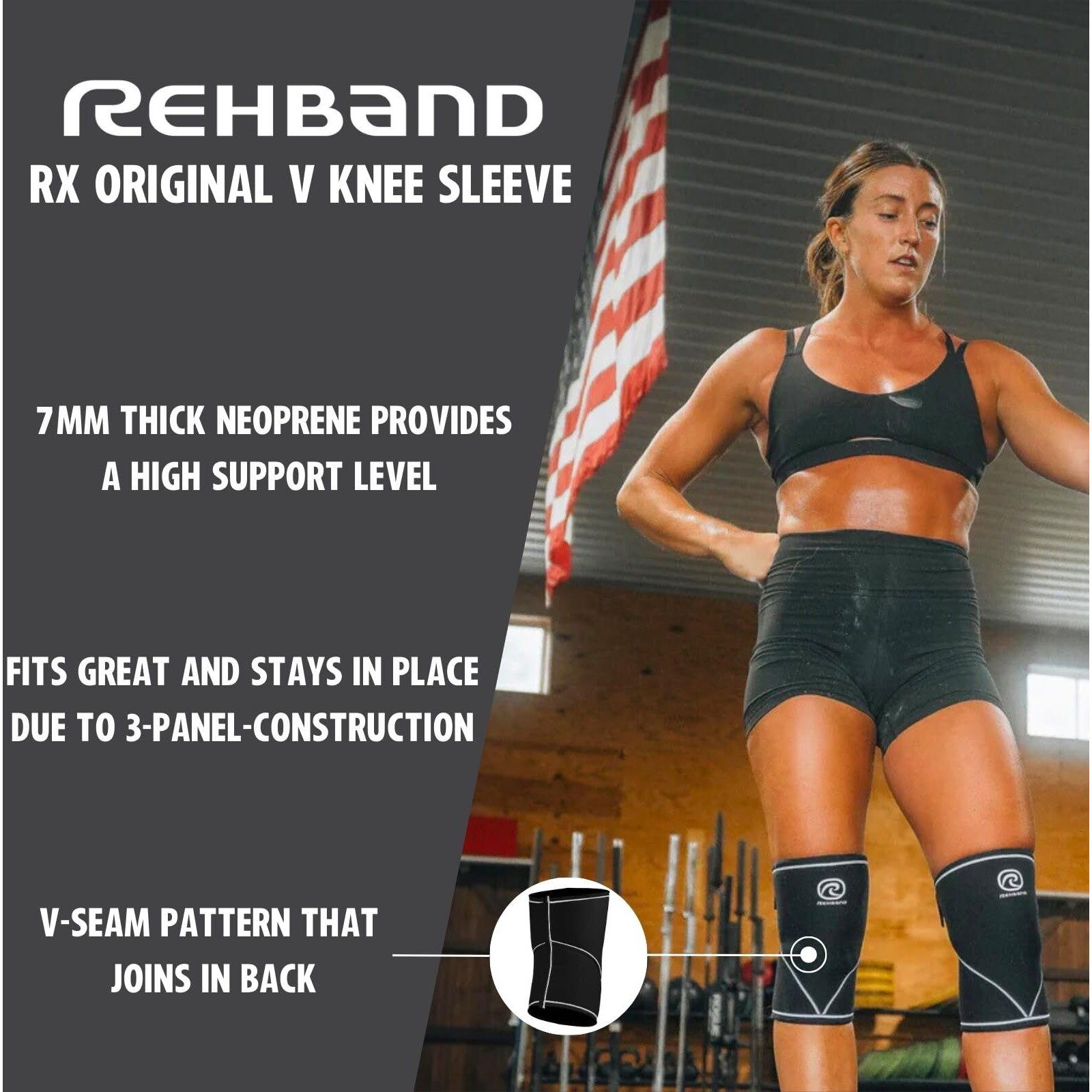 Rehband 7051 Classic 7Mm V-Knee-Sleeve For Weightlifting, Competition Grade Powerlifting Knee Sleeve, Compression Sleeve For Crossfit, Squats, Gym, ColourBlue, SizeX-Small