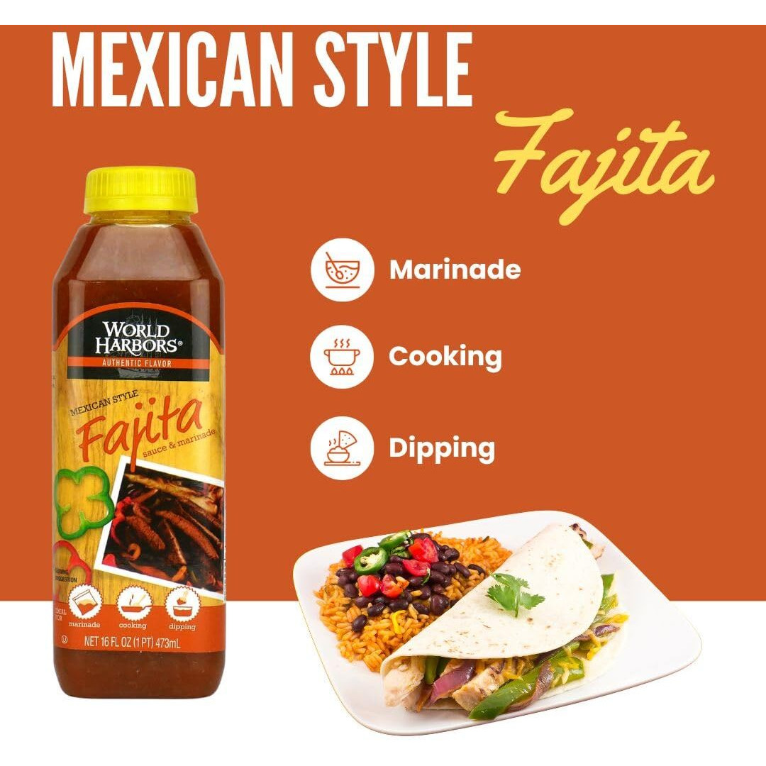 World Harbors Mexican Style Fajita Marinade, 16-Fl. Oz. Plastic Bottles (Pack Of 6)