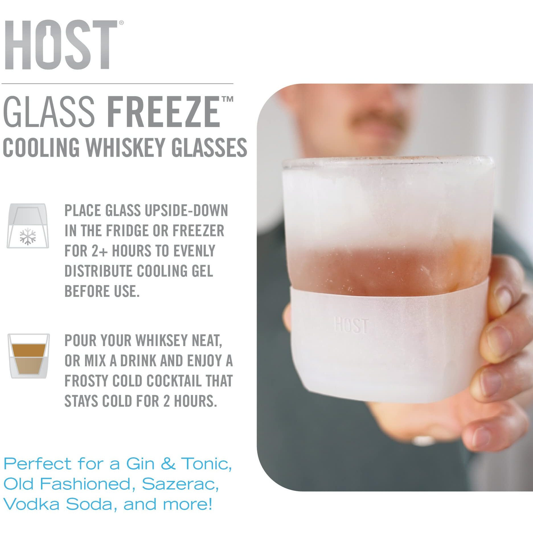 Host Freeze Whiskey Glasses, Cocktail Cup For Old Fashioned, Bourbon, And Scotch, Frozen Drinking, Double Walled Insulated Cocktail Tumblers, Set Of 2