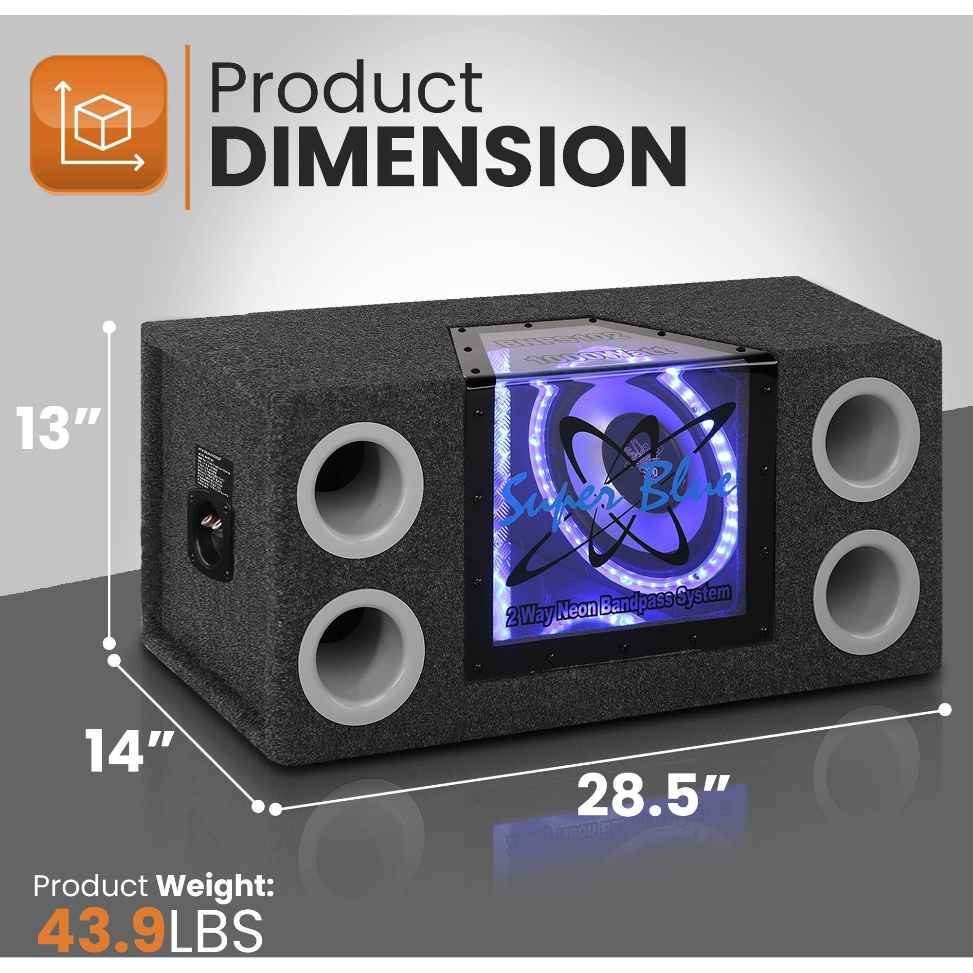 Pyramid 1000W Dual Bandpass Speaker System - Car Audio Subwoofer W/ Neon Accent Lighting, Plexi-Glass Front Window, 4 Tuned Ports, Silver Polypropylene Cone & Rubber Edge Suspension - Pyramid Bnps102