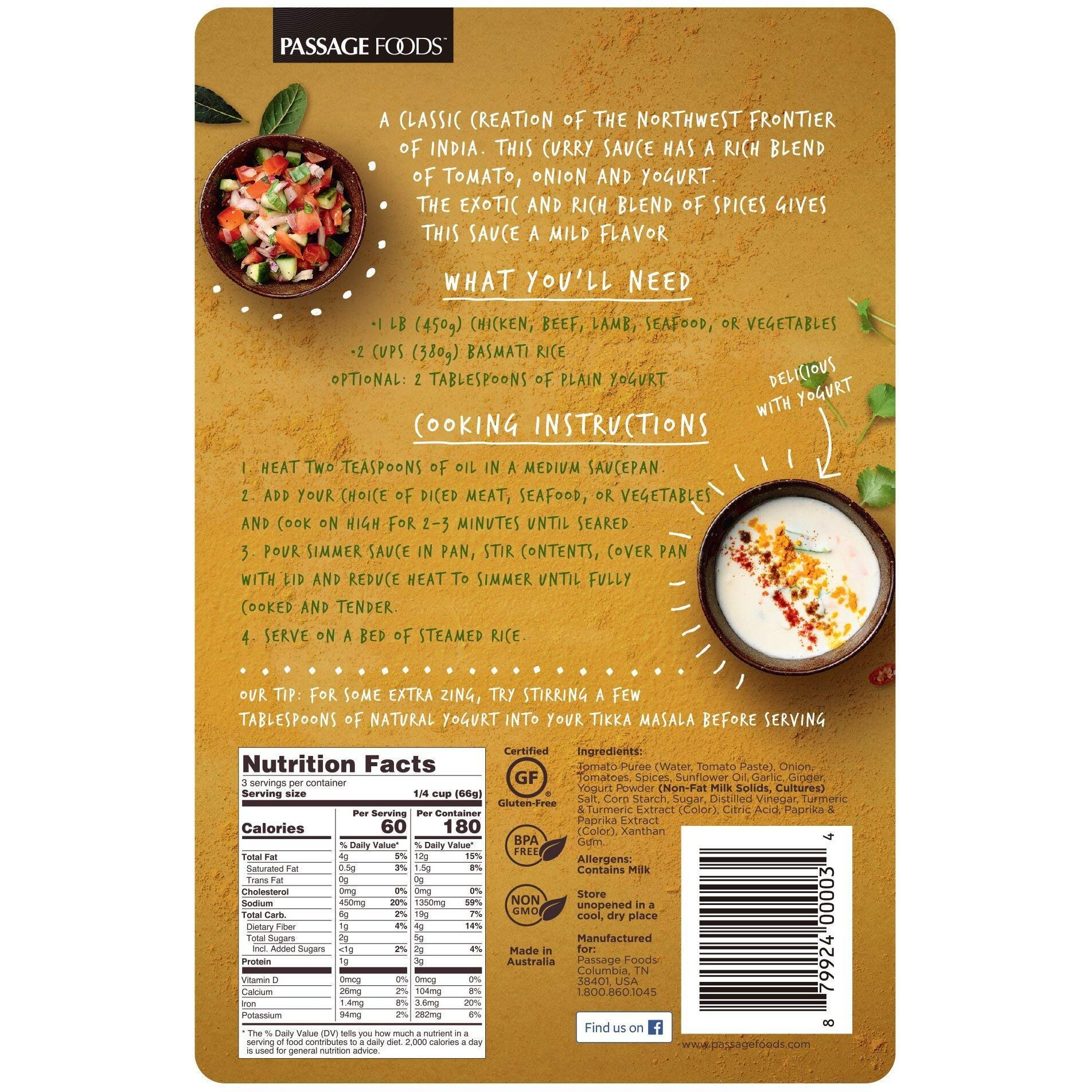 Passage To India Tikka Masala Simmer Sauce, 7 Ounce -- 6 Per Case.