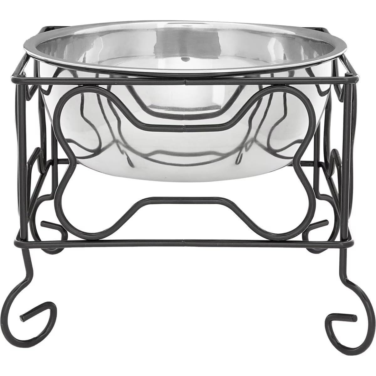 Wrought Iron Stand With Single Stainless Steel Bowl Size Medium (7"" H X 9.5"" W X 9.5"" D)