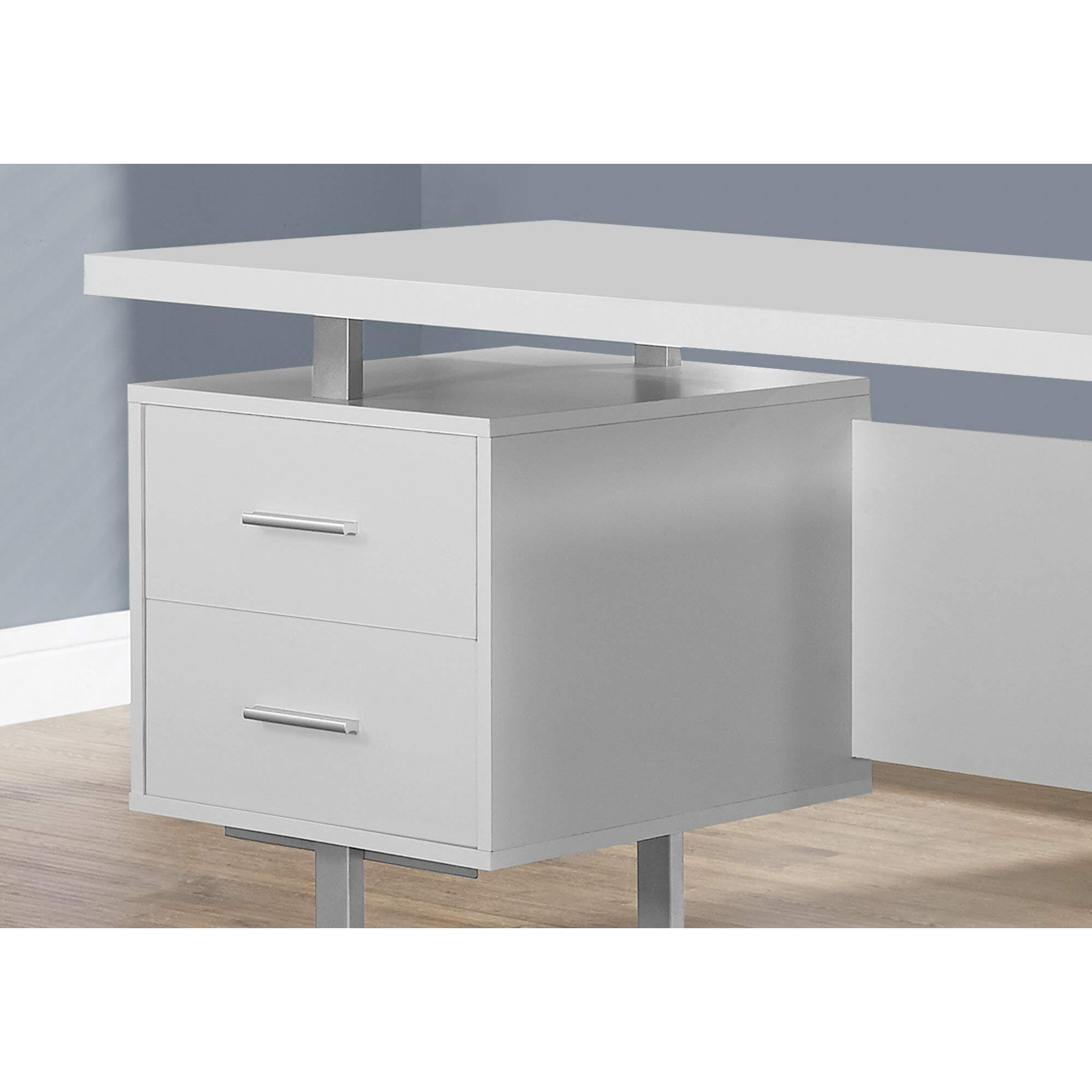 Monarch Specialties White Hollow-Core/Silver Metal Office Desk, 60-Inch