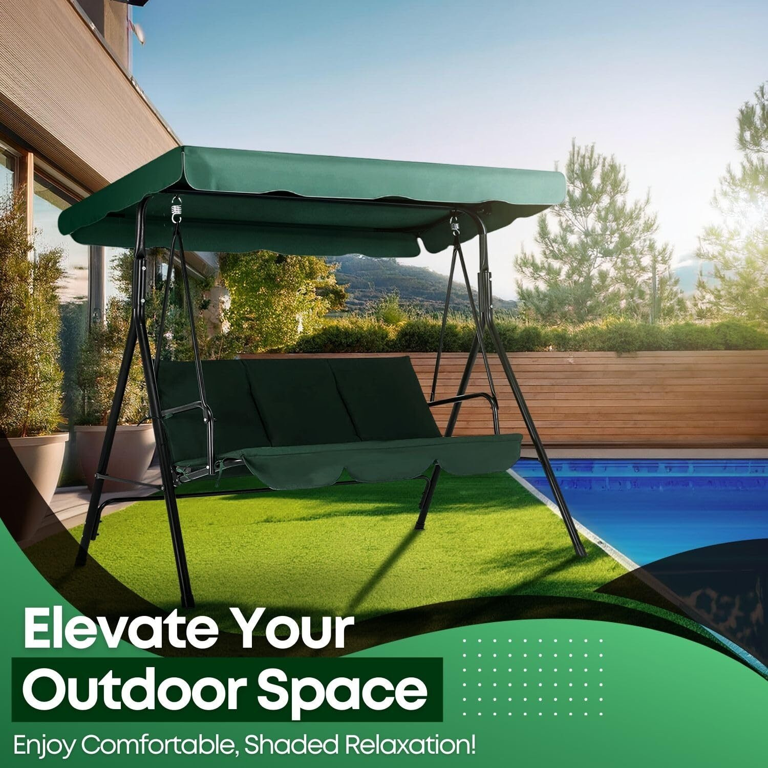Flexzion Swing Canopy Cover (Green) 77"&quotX43"" - Deluxe Polyester Top Replacement Uv Block Sun Shade Waterproof Decor For Outdoor Garden Patio Yard Park Porch Seat Furniture