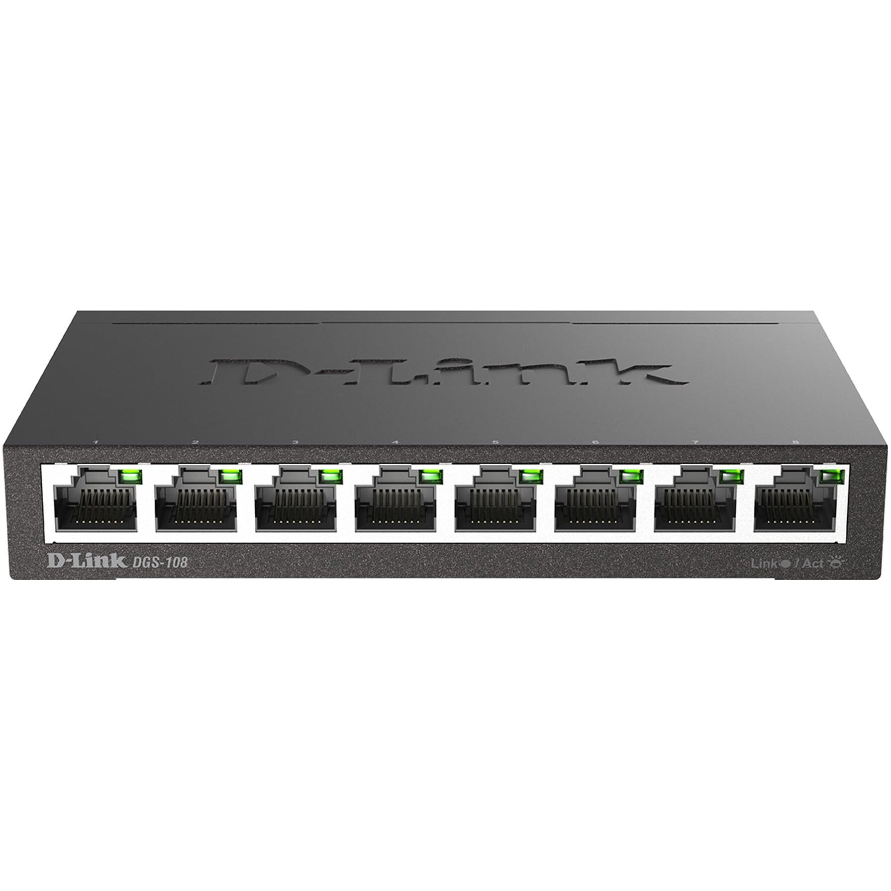 D-Link Ethernet Switch, 8 Port Gigabit Unmanaged Metal Fanless Desktop Or Wall Mount Design (Dgs-108), Black