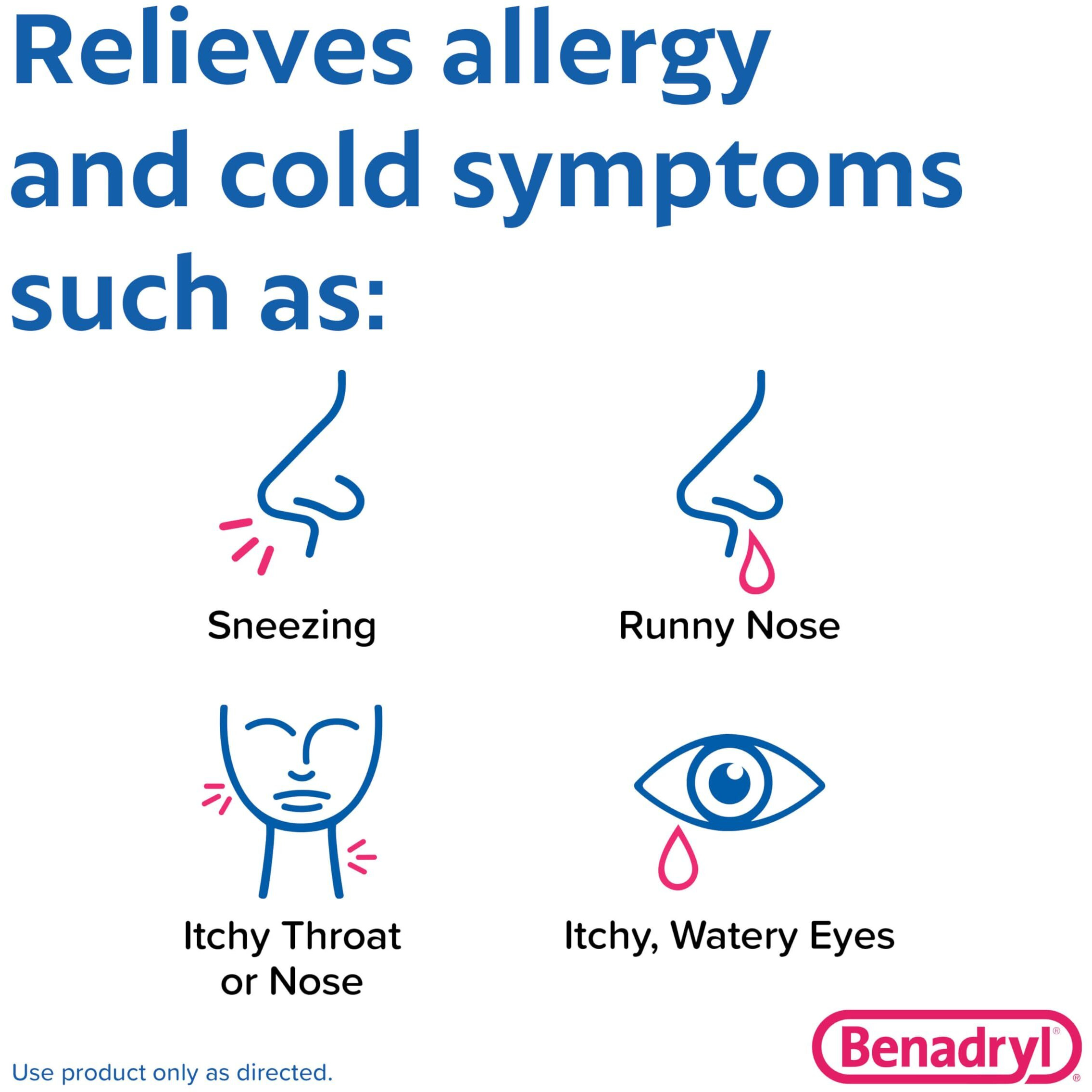 Benadryl Ultratabs Antihistamine Allergy Relief Medicine, Diphenhydramine Hcl Tablets For Relief Of Cold & Allergy Symptoms Such As Sneezing, Runny Nose, & Itchy Eyes & Throat, 100 Ct