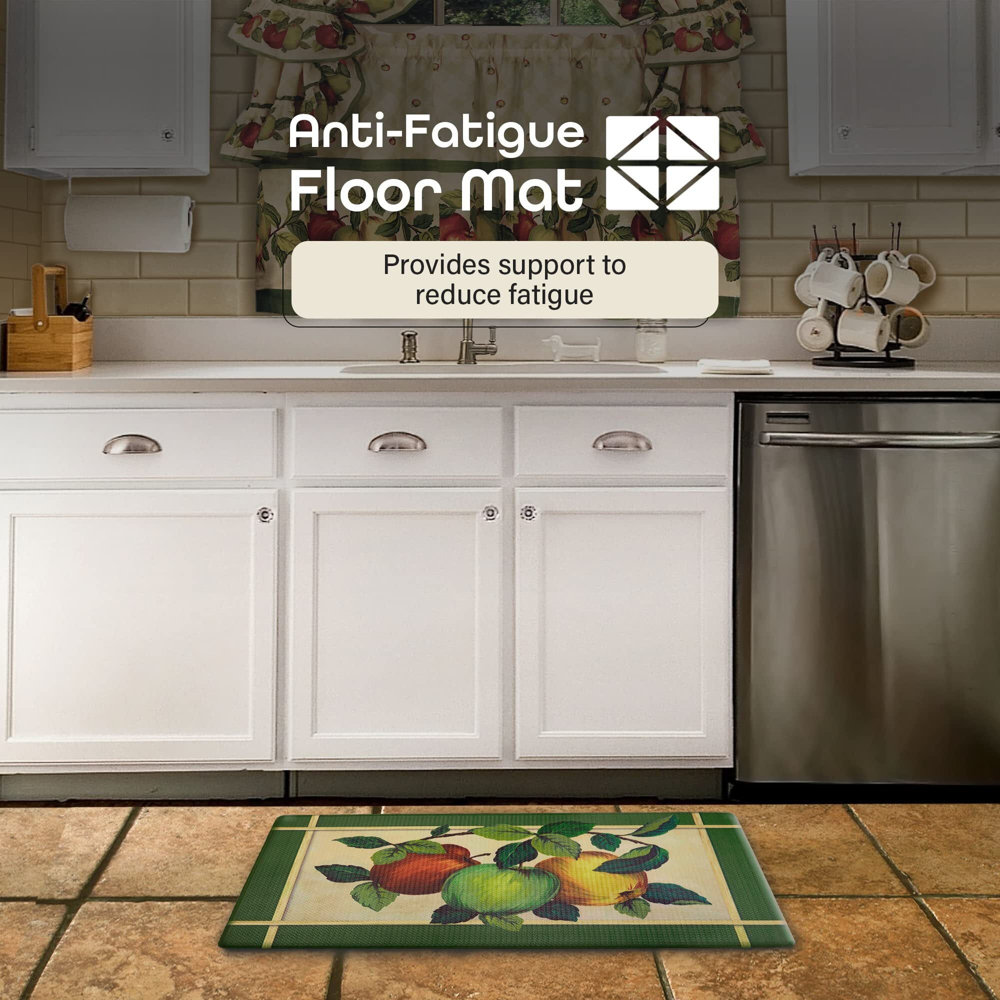 Anti-Fatigue Floor Comfort Mat - 18 X 30 Inch (Apple Orchard) - Waterproof Non-Slip Rug - Easy To Clean Cushioned Mat For Kitchen, Bathroom, Standing Desk & Office - Achim Home Decor Multi Color