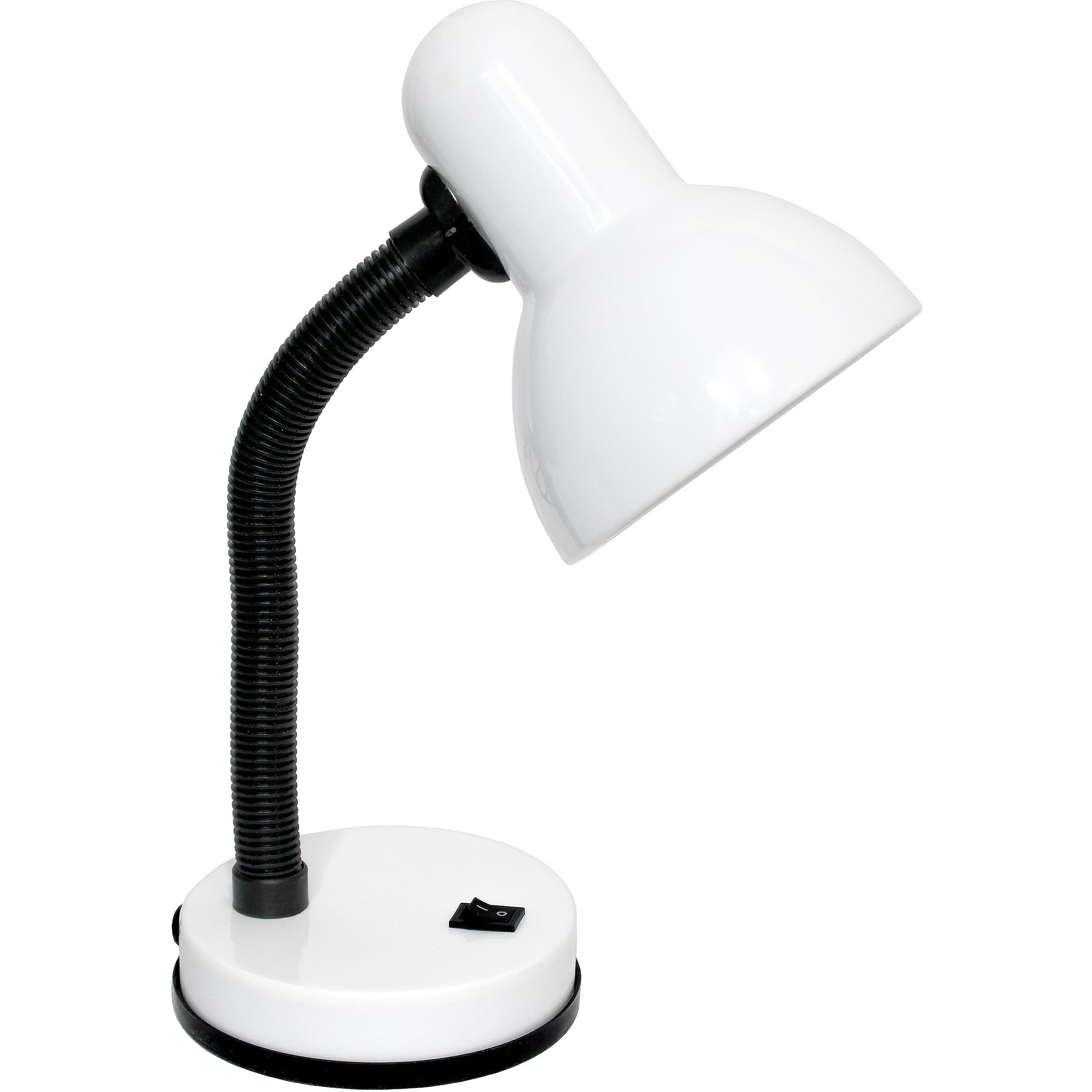 Simple Designs Ld1003-Wht Basic Metal Desk Lamp With Flexible Hose Neck For Office, Living Room, Bedroom, College Dorm, Bookshelf, White (Pack Of 1)