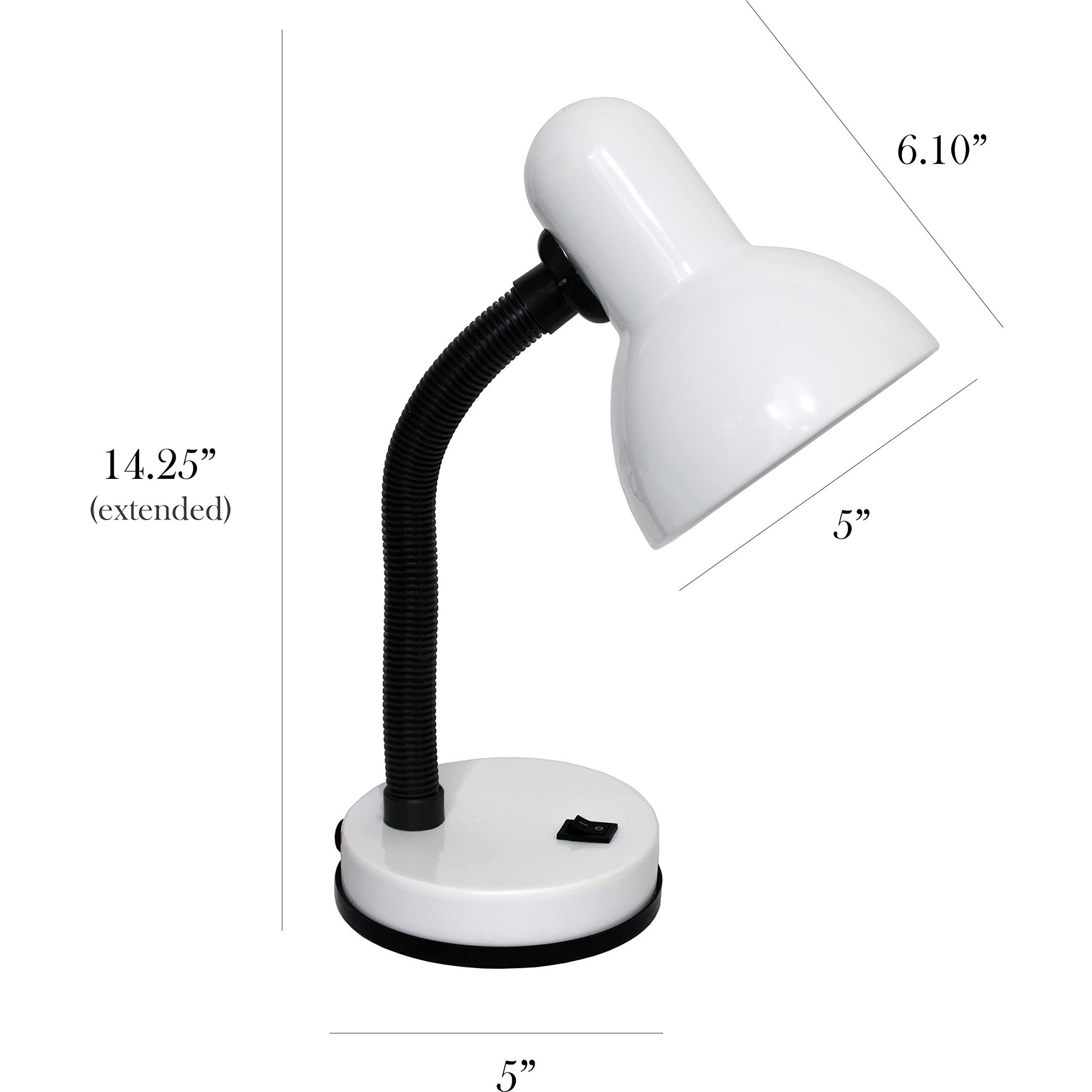 Simple Designs Ld1003-Wht Basic Metal Desk Lamp With Flexible Hose Neck For Office, Living Room, Bedroom, College Dorm, Bookshelf, White (Pack Of 1)
