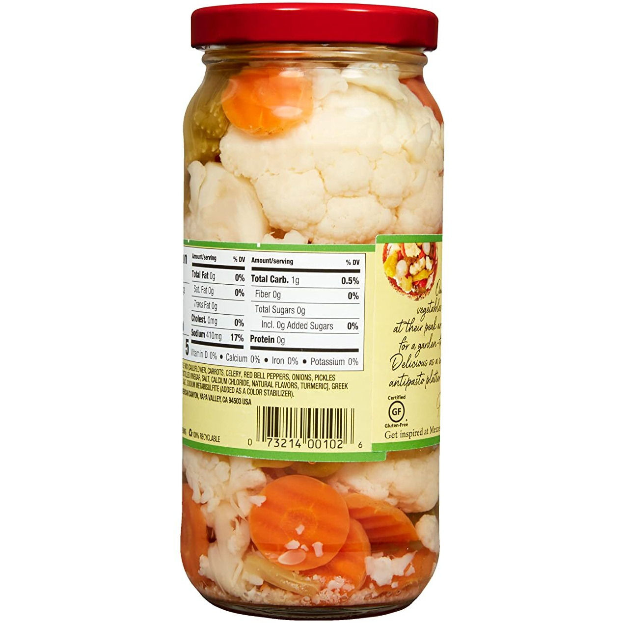 Mezzetta Italian Mix Giardiniera, Mild Heat | Gluten Free, Keto | 16 Fluid Ounce Jar (Pack Of 6)