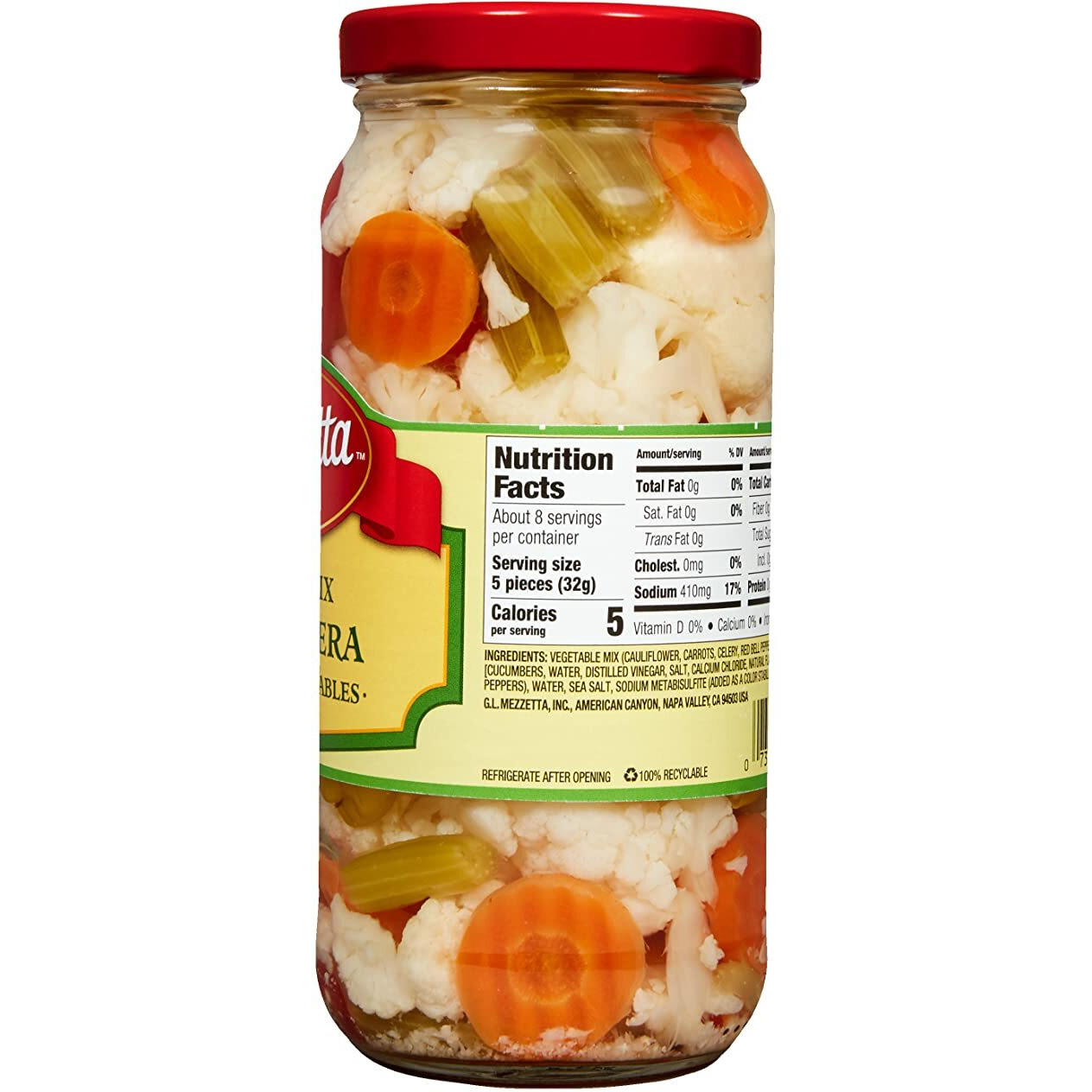 Mezzetta Italian Mix Giardiniera, Mild Heat | Gluten Free, Keto | 16 Fluid Ounce Jar (Pack Of 6)