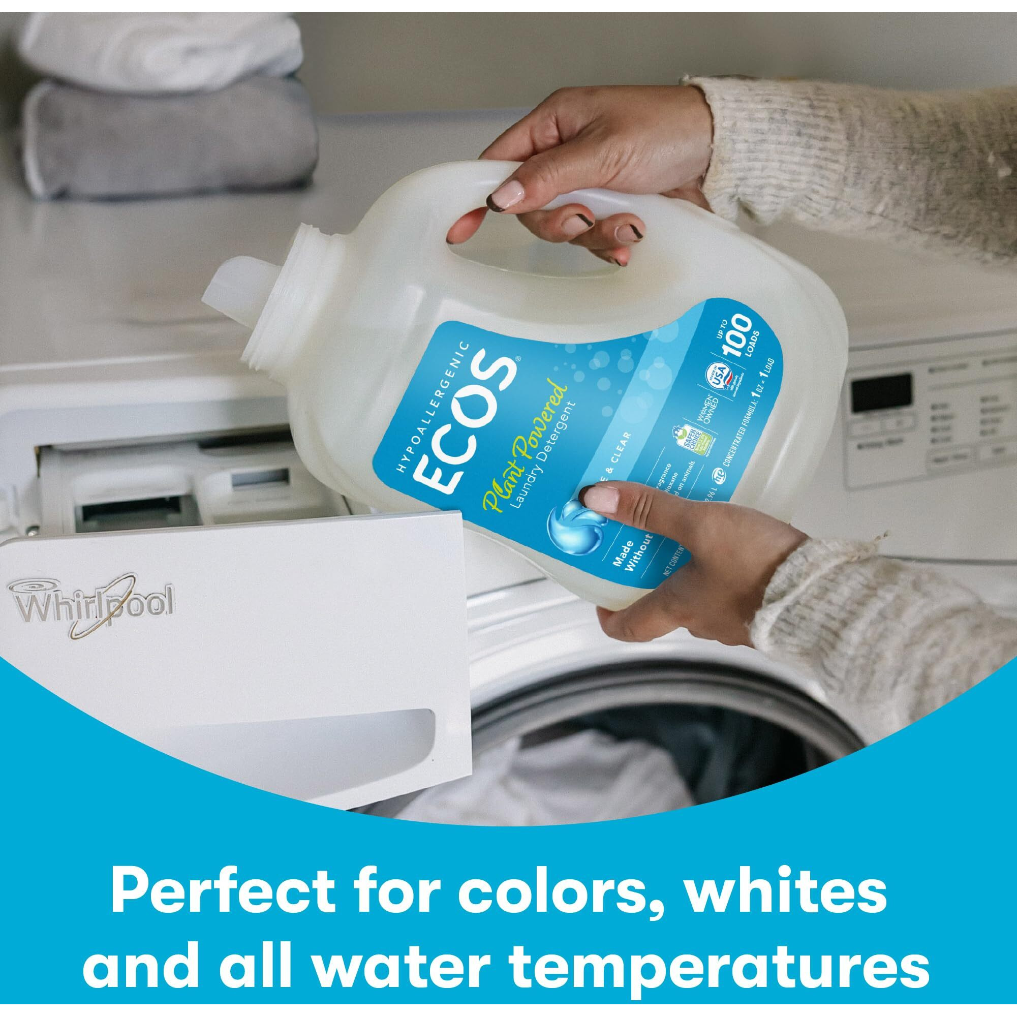 Ecos Laundry Detergent Liquid, 100 Loads - Dermatologist Tested Laundry Soap - Hypoallergenic, Epa Safer Choice Certified, Plant-Powered - Magnolia Lily, 100 Fl Oz