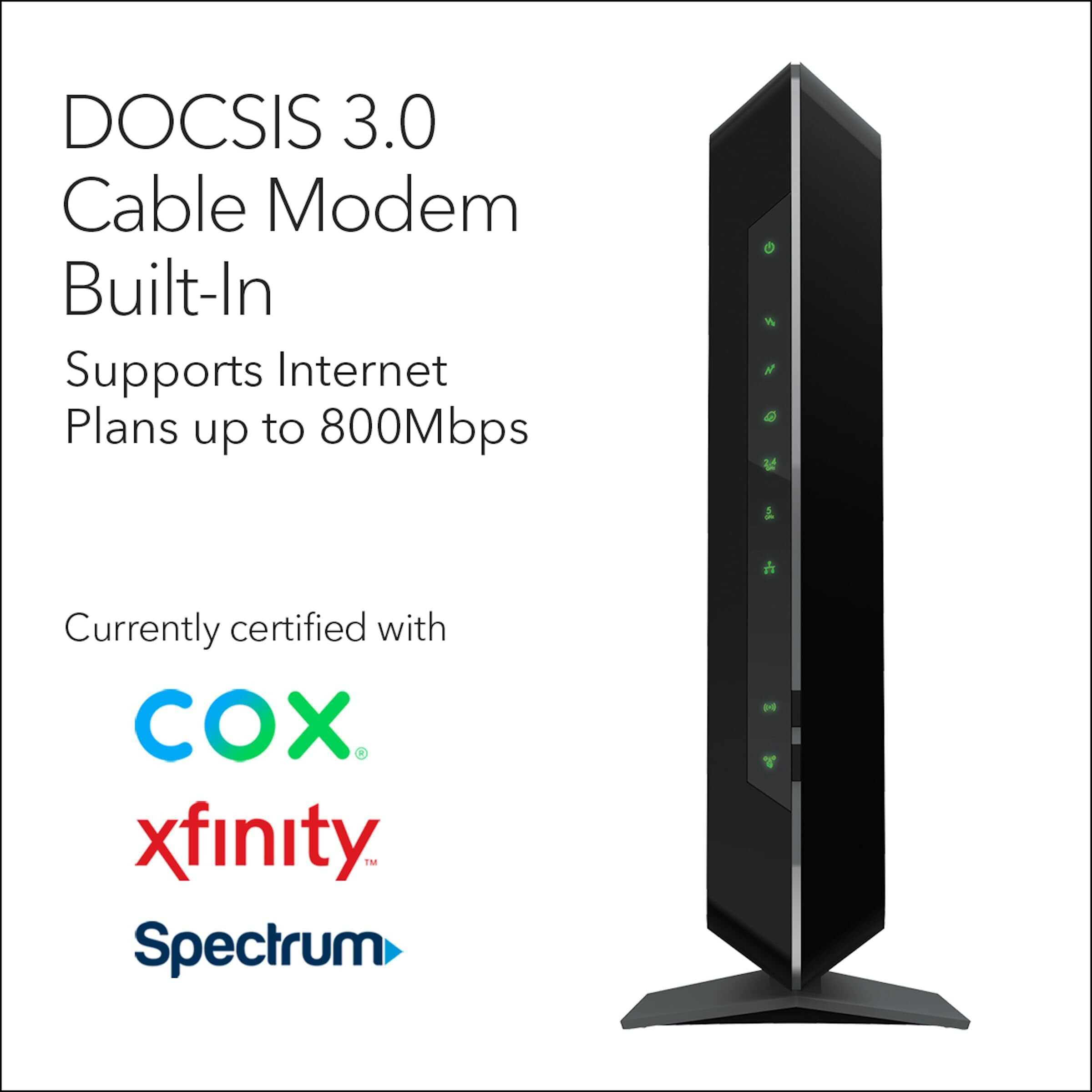 Netgear Nighthawk Modem Router Combo C7000-Compatible With Cable Providers Including Xfinity By Comcast, Spectrum, Cox,Plans Up To 800Mbps | Ac1900 Wifi Speed | Docsis 3.0