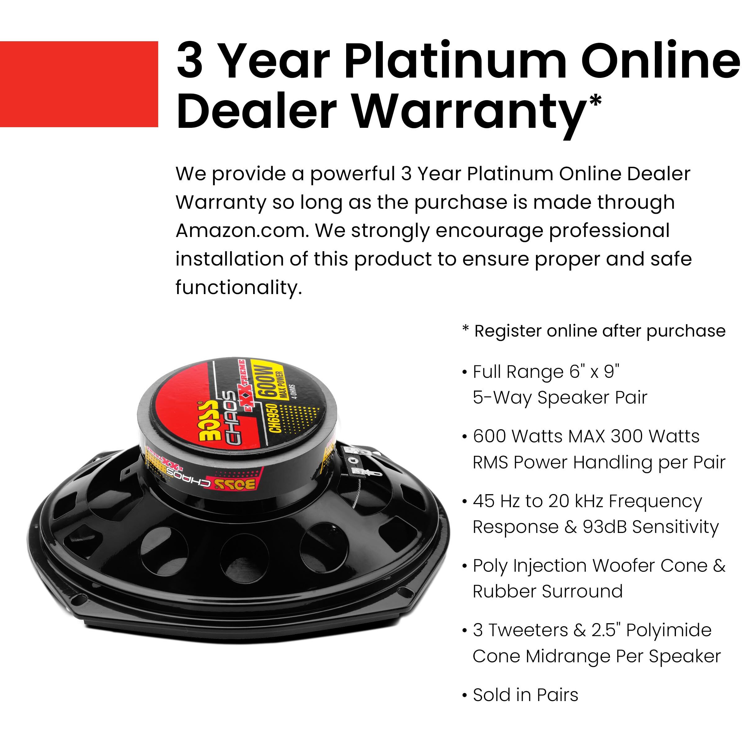 Boss Audio Systems Ch6950 Chaos Series 6 X 9 Inch Car Audio Door Speakers - 600 Watts Max, 5 Way, Full Range, Coaxial, Sold In Pairs, Hook Up To Stereo And Amplifier, Tweeters