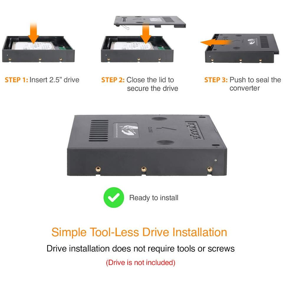 Icy Dock 2.5 Inch To 3.5 Inch Sata Hdd & Ssd Mounting Kit For Internal 3.5"" Drive Bay With Removable Cover | Ezconvert Lite Mb882Sp-1S-2B