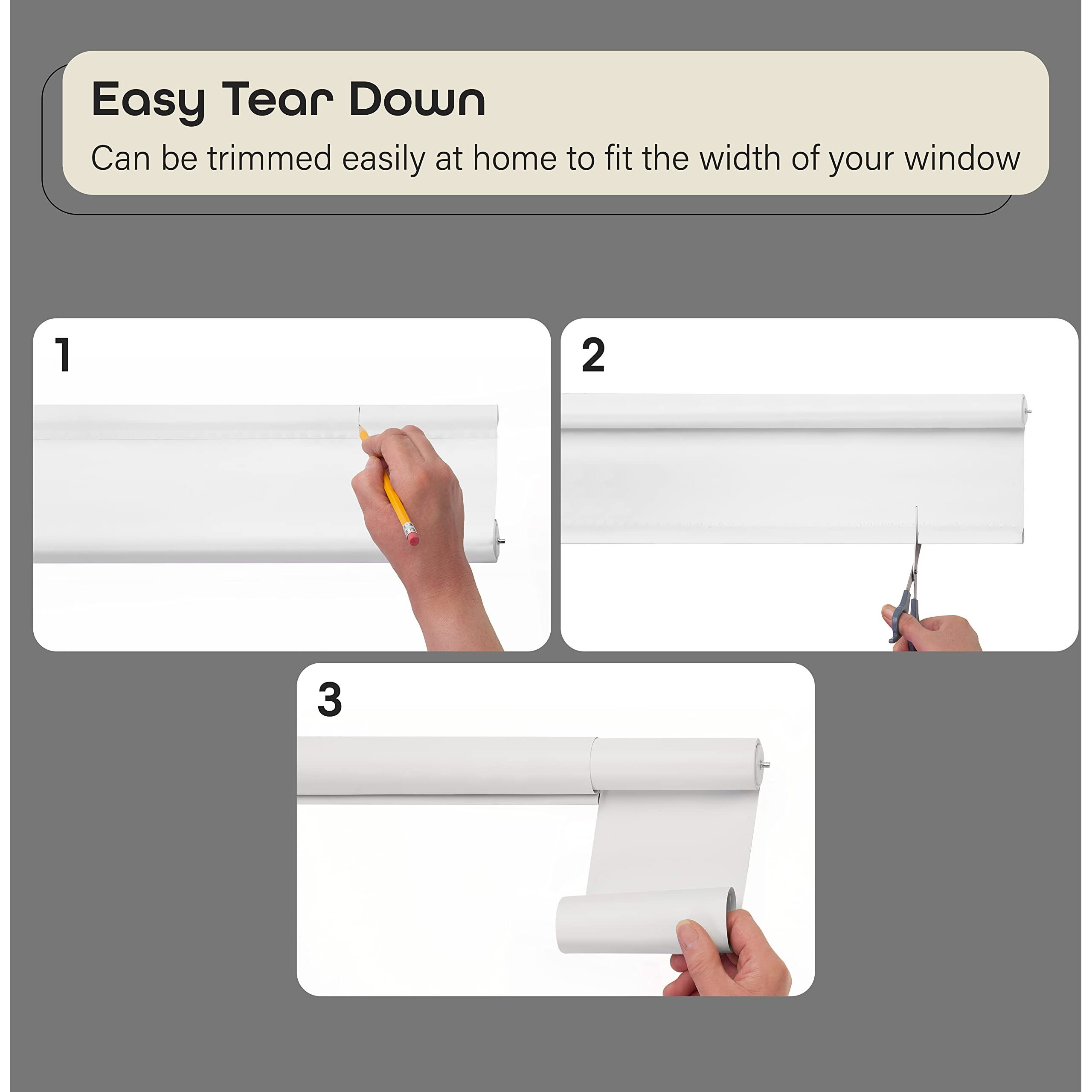 Cordless Tear Down Light Filtering Shade - 37 Inch Width, 72 Inch Length - White- Cord-Free Customizable Room Darkening Horizontal Mini Vinyl Windows Blinds For Interior By Achim Home Decor