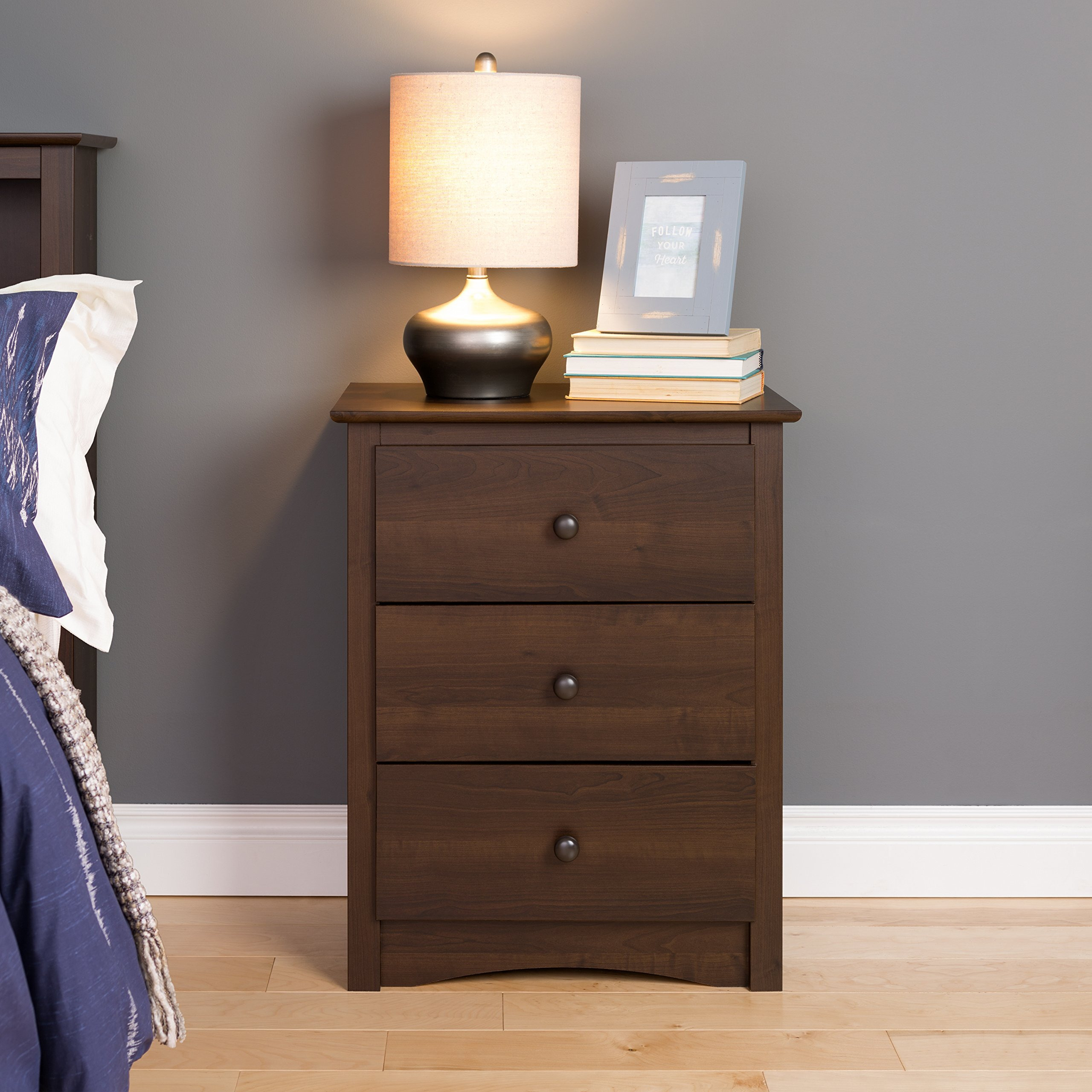 Prepac Sonoma Traditional Tall Nightstand Side Table With 3 Drawers, Functional Tall 3-Drawer Bedside Table 16"" D X 23"" W X 29"" H, Espresso, Edc-2403