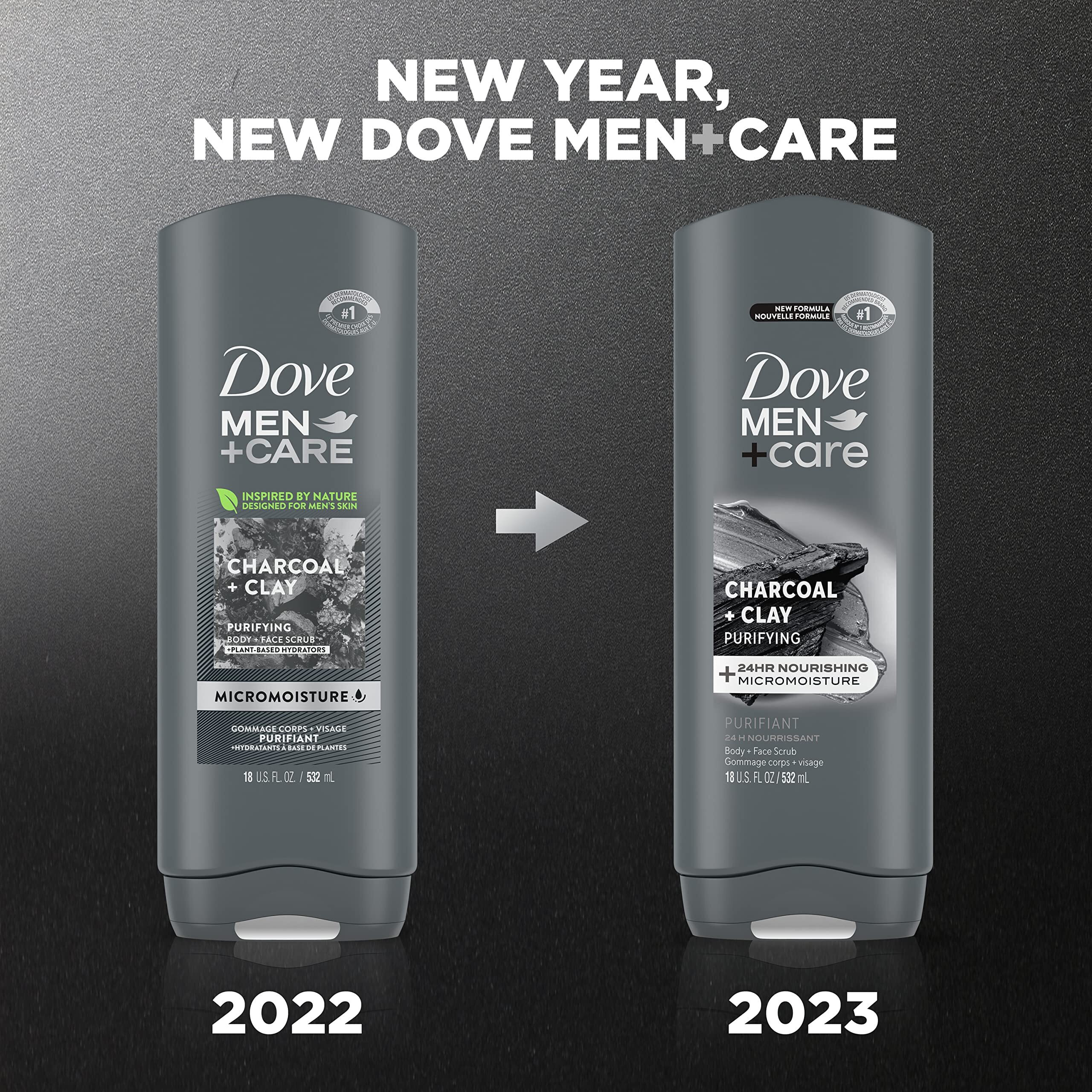 Dove Body And Face Wash Purifying Charcoal + Clay Body Wash For Men With 24-Hour Nourishing Micromoisture Technology 18 Oz