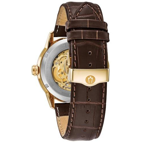 Bulova Men's Classic Sutton Automatic Skeleton Dial Brown Leather Strap Watch | 43Mm | 97A138