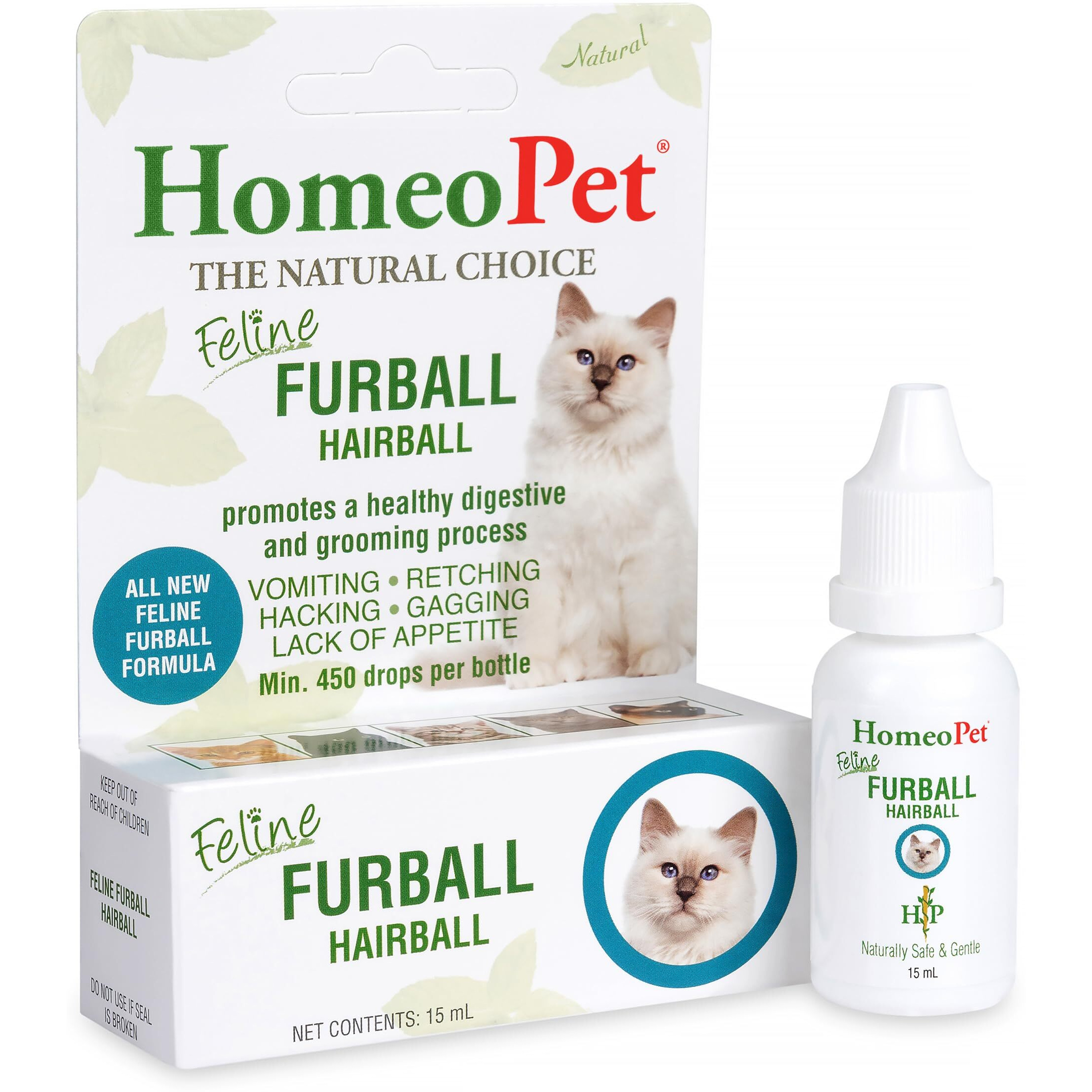 Homeopet Feline Furball, Safe And Natural Hairball Medicine For Cats, Natural Pet Medicine, 15 Milliliters