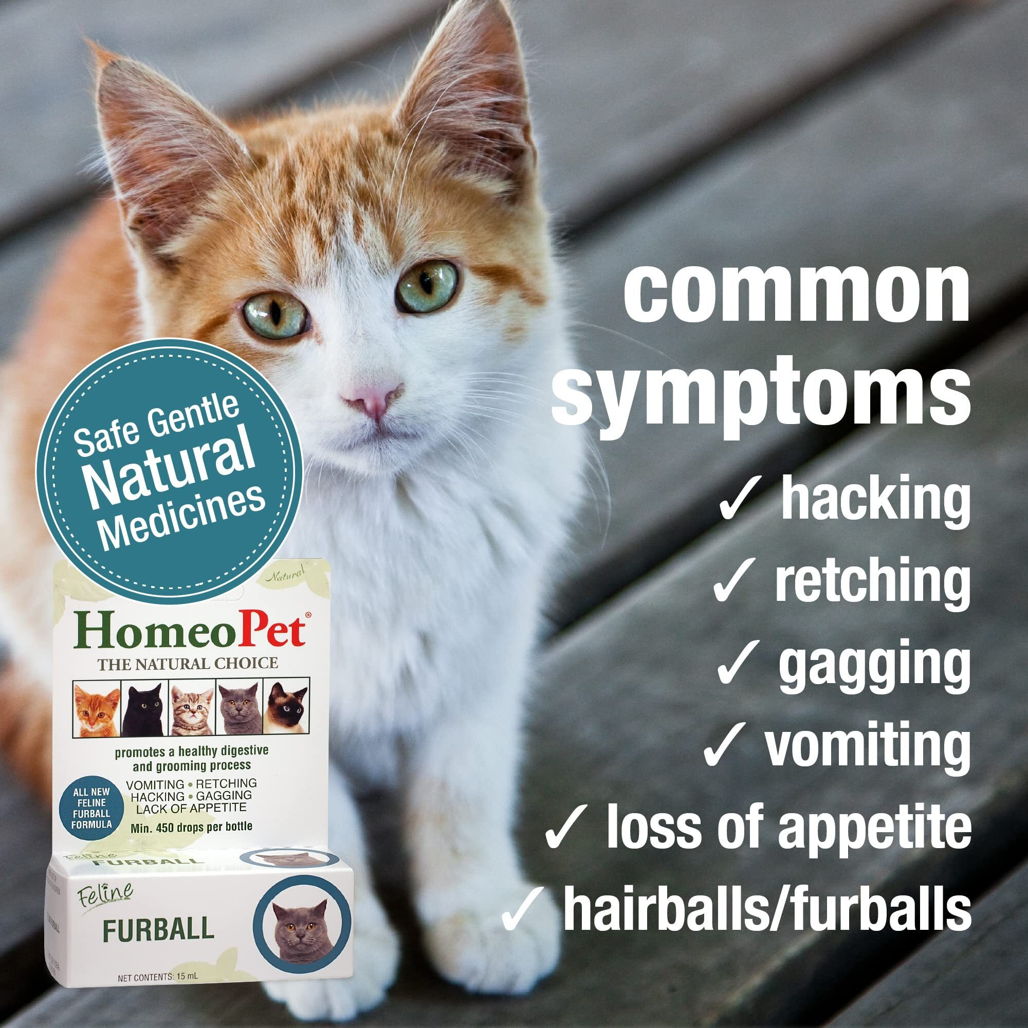 Homeopet Feline Furball, Safe And Natural Hairball Medicine For Cats, Natural Pet Medicine, 15 Milliliters