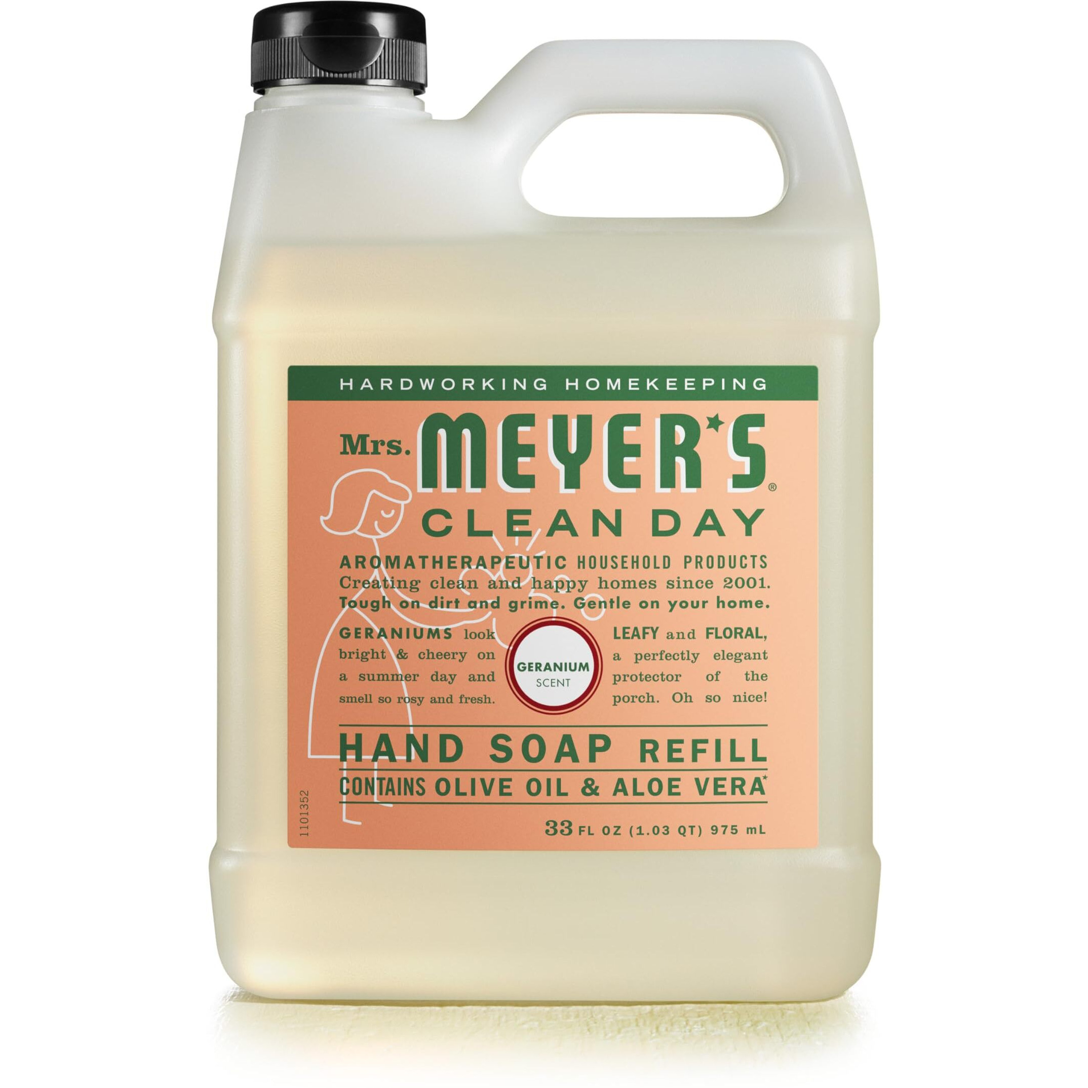 Mrs. Meyer's Hand Soap Refill, Made With Essential Oils, Biodegradable Formula, Geranium, 33 Fl. Oz