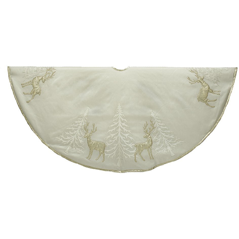 Kurt Adler 48"" Gold Tree And Reindeer Applique Treeskirt, Polyester