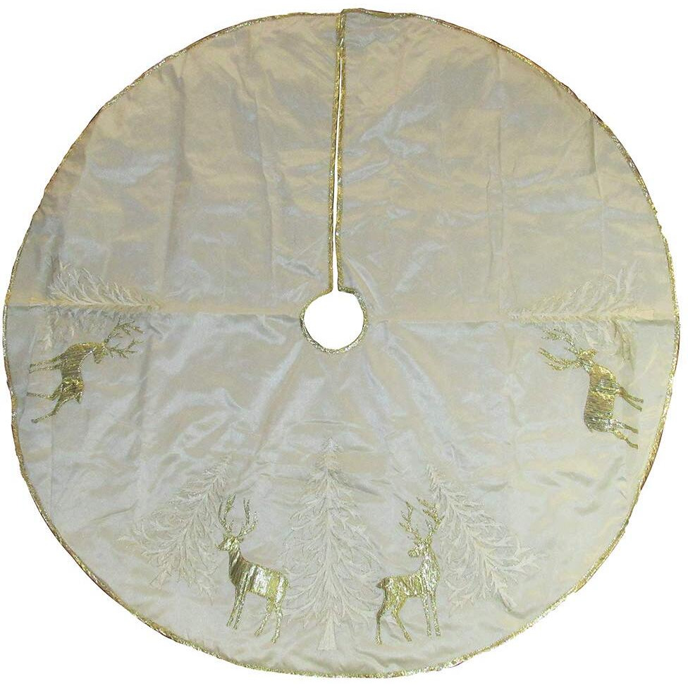 Kurt Adler 48"" Gold Tree And Reindeer Applique Treeskirt, Polyester