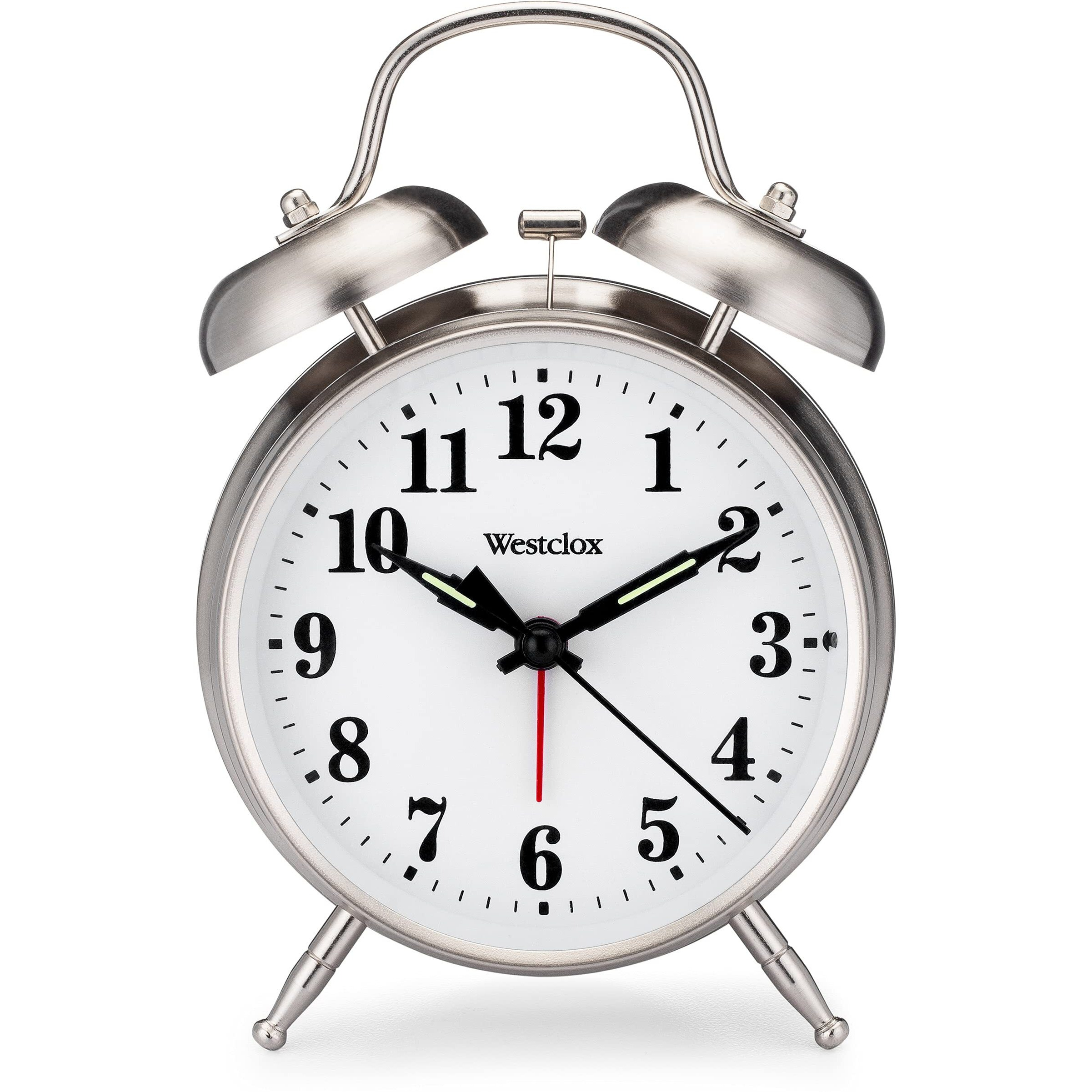 Westclox -Big Ben Twin Bell Alarm Clock | Loud Alarm Clock For Heavy Sleepers | Battery Operated Metal Clock With Backlight For Bedside Table, Bedroom, Kids Room, Desk (Silver, 4"")