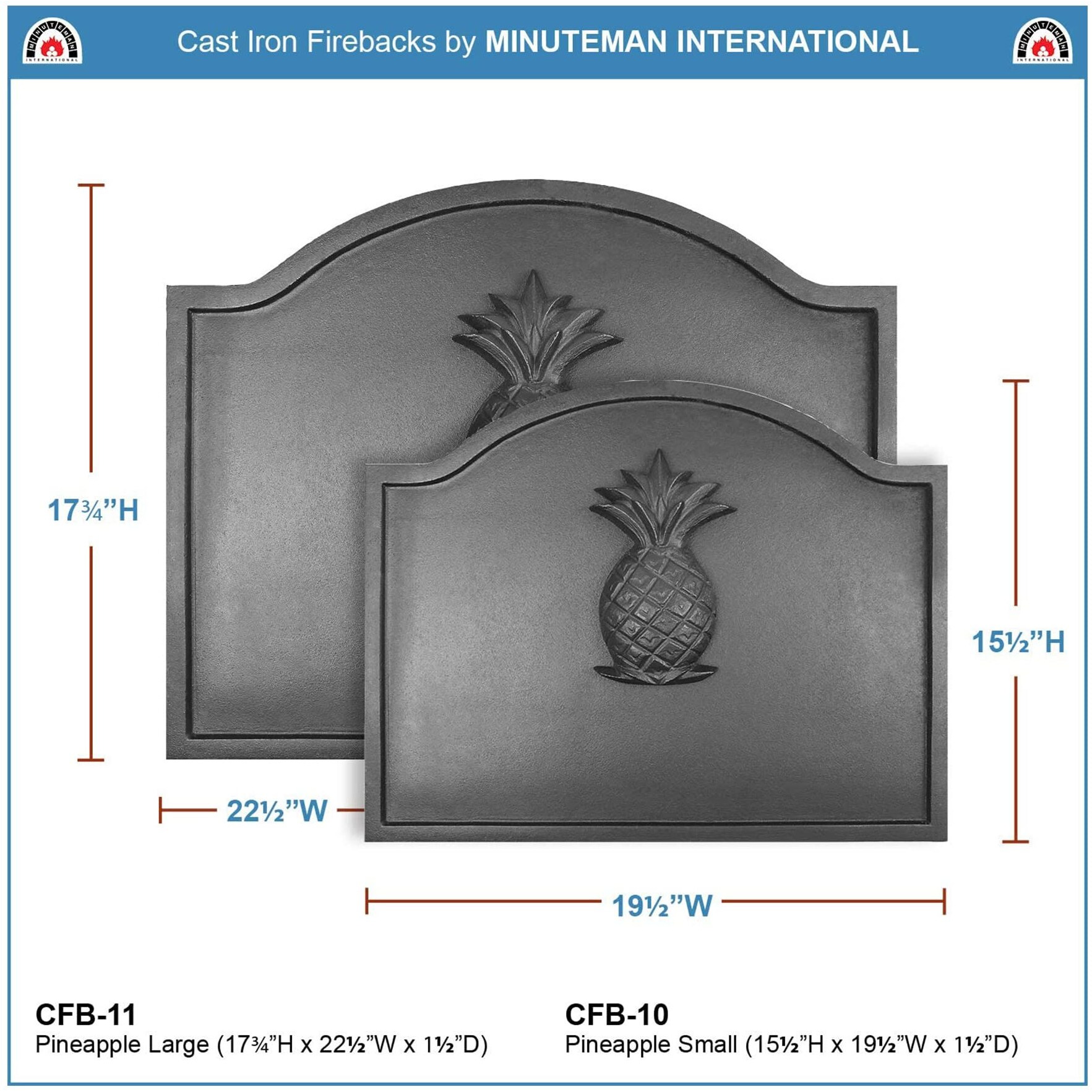 Minuteman International Pineapple Cast Iron Fireback, Large