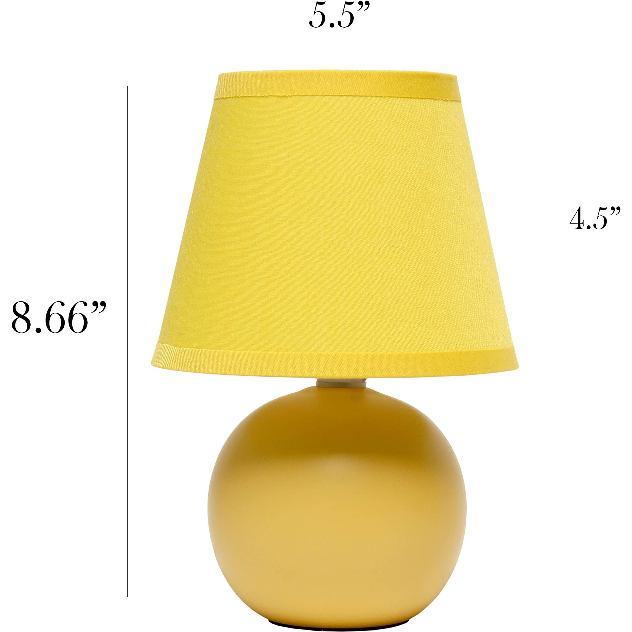 Simple Designs Lt2008-Ylw Mini Ceramic Globe Table Lamp With Matching Fabric Shade, Yellow