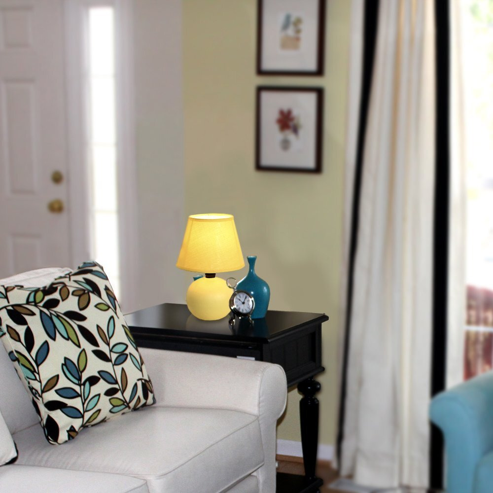 Simple Designs Lt2008-Ylw Mini Ceramic Globe Table Lamp With Matching Fabric Shade, Yellow