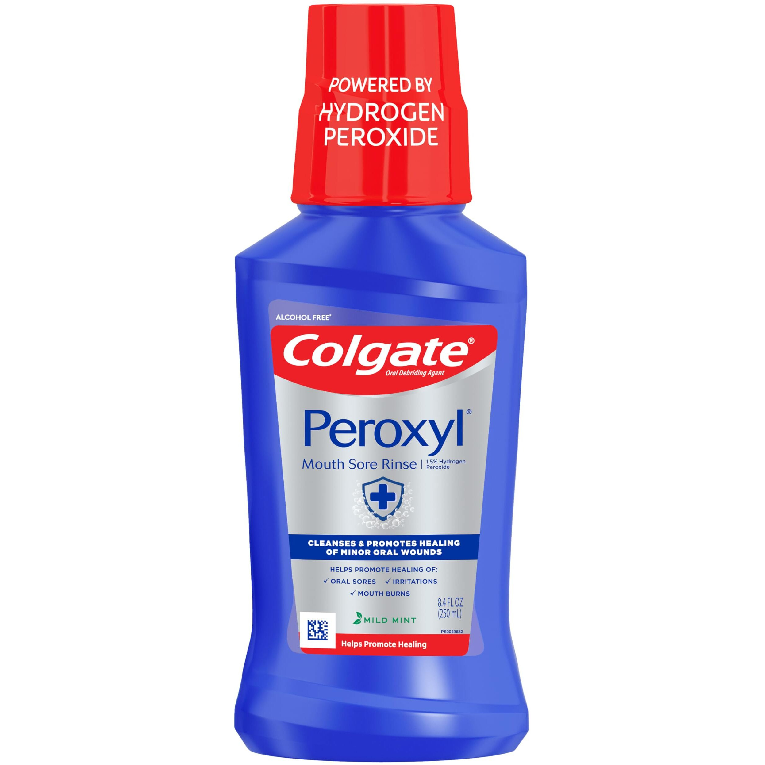 Colgate Peroxyl Antiseptic Mouth Sore Rinse, Alcohol Free, 1.5% Hydrogen Peroxide, Mild Mint, 8.4 Fl Oz (Pack Of 1)