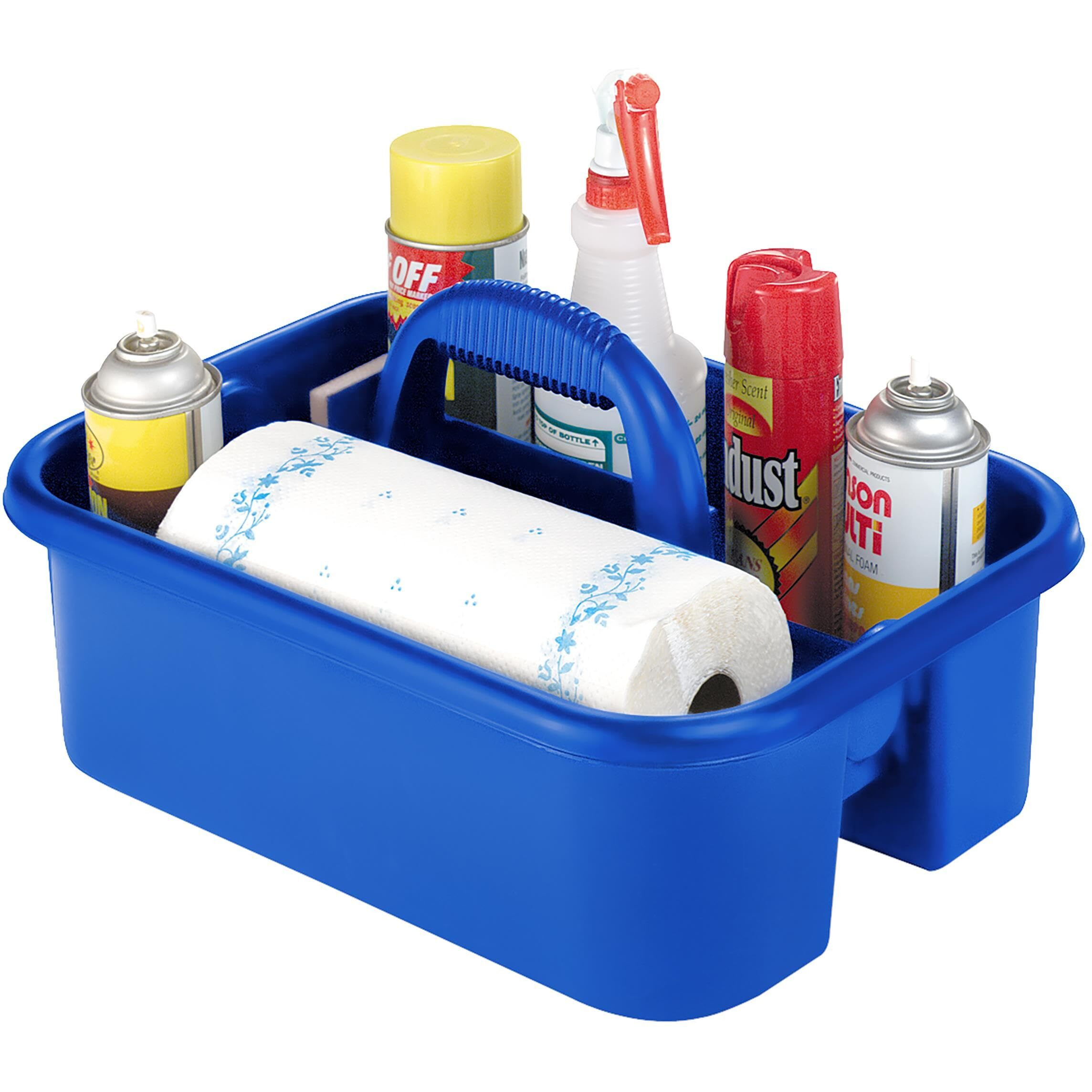 Akro-Mils 09185 Plastic Tote Tool & Supply Cleaning Caddy With Handle, (18-3/8-Inch X 13-7/8-Inch X 9-Inch), Blue (09185Blue)