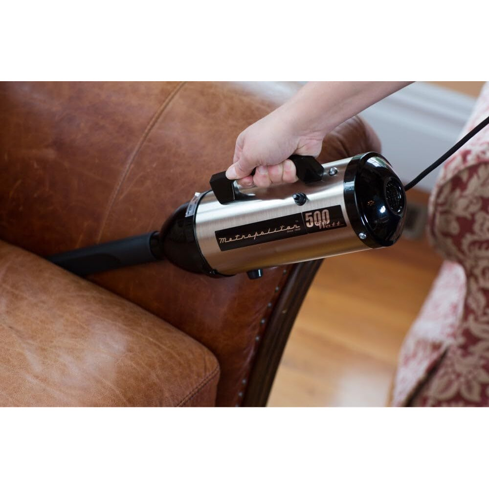 Metrovac Vm4Sb500 Evolution Hand Vacuum, 120V, 504W, Powerful, Lightweight, All-Steel, Easy Cleanups For Home, Office, Car, Satin Nickel/Black Finish