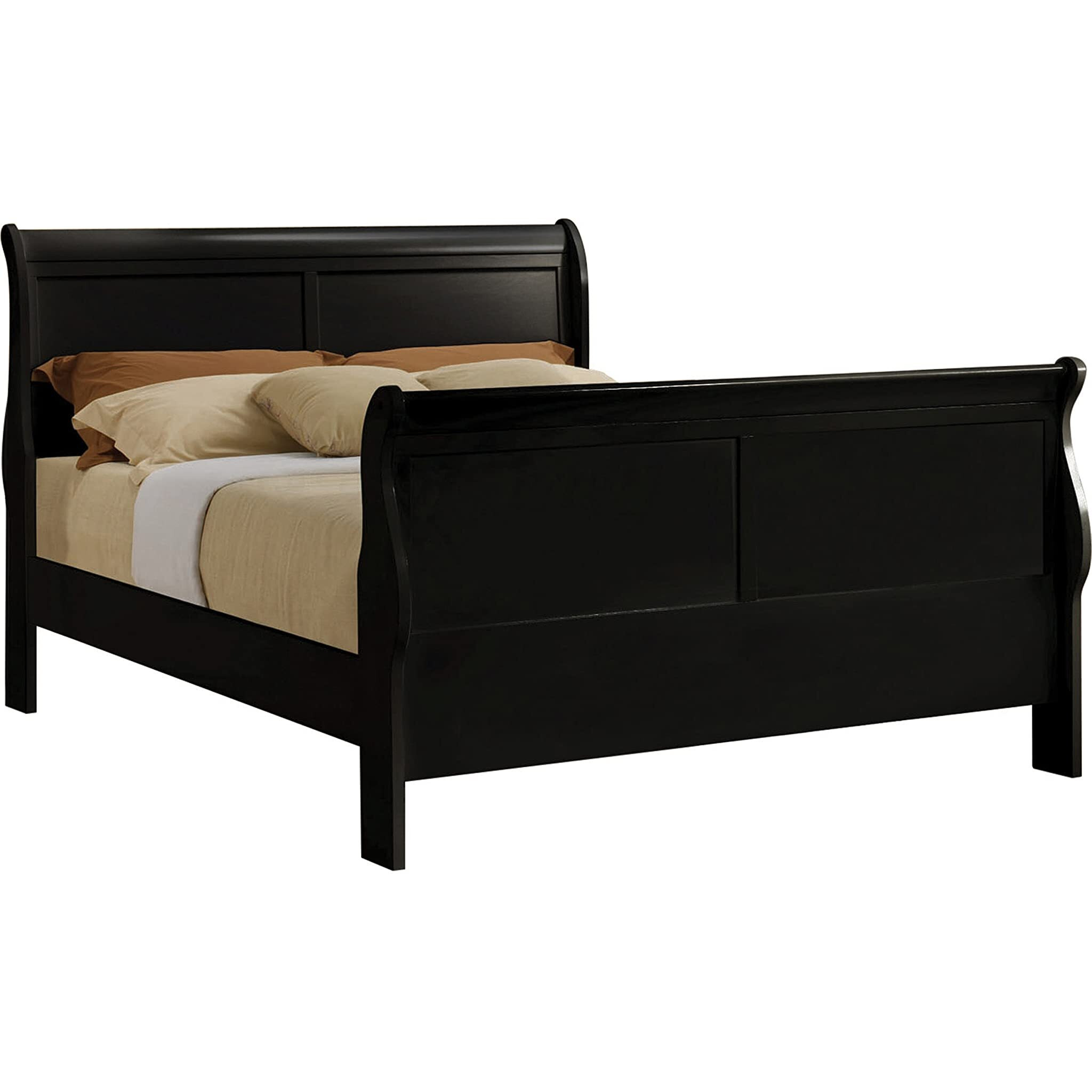 Coaster Furniture Louis Philippe Transitional Wood Queen Size Sleigh Panel Bed Black 203961Q