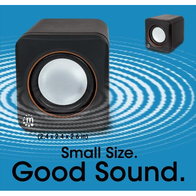 Manhattan Usb Powered Stereo Speaker System - Small Size - With Volume Control & 3.5 Mm Aux Audio Plug To Connect To Laptop, Notebook, Desktop, Computer - 3 Yr Mfg Warranty - Black Orange, 161435