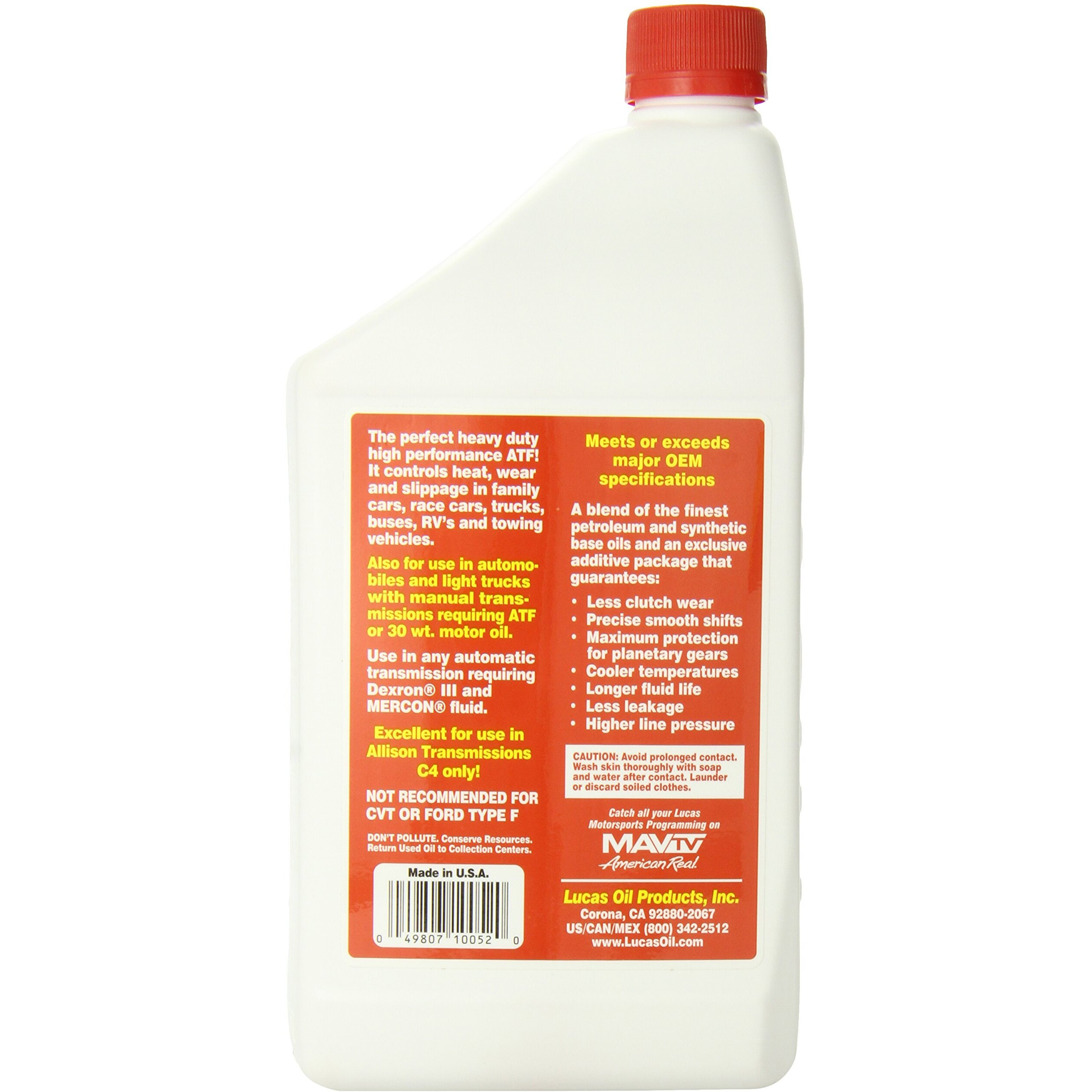 Lucas Oil 10052 Semi-Synthetic Sure-Shift Automatic Transmission Fluid - 1 Quart