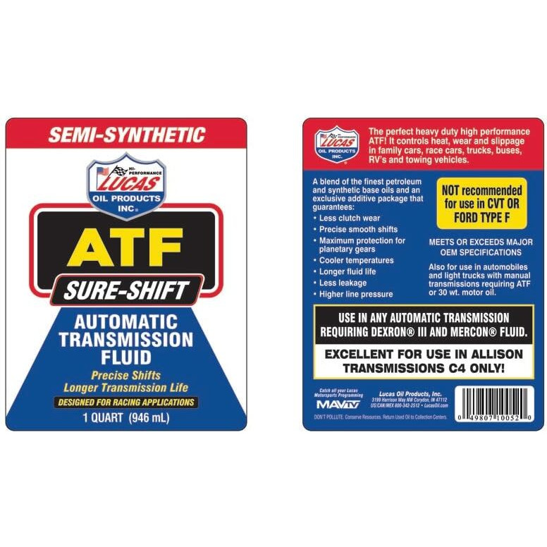 Lucas Oil 10052 Semi-Synthetic Sure-Shift Automatic Transmission Fluid - 1 Quart