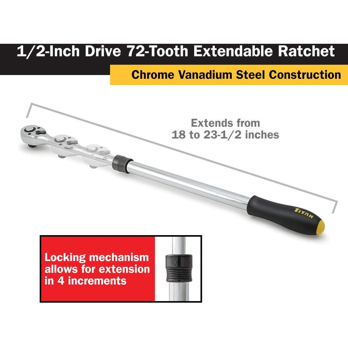 Titan 12073 1/2-Inch Drive X 18 To 23-1/2-Inch 72-Tooth Extendable Ratchet
