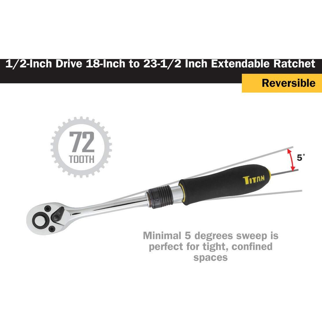 Titan 12073 1/2-Inch Drive X 18 To 23-1/2-Inch 72-Tooth Extendable Ratchet