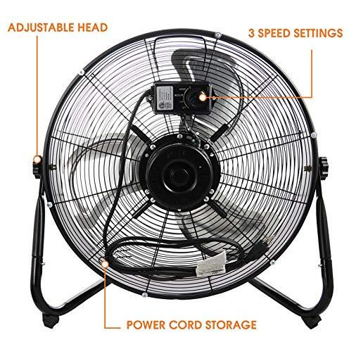 Vie Air 20"" Industrial Floor Drum Fan With 3 Speed 360 Degree Tilt Head