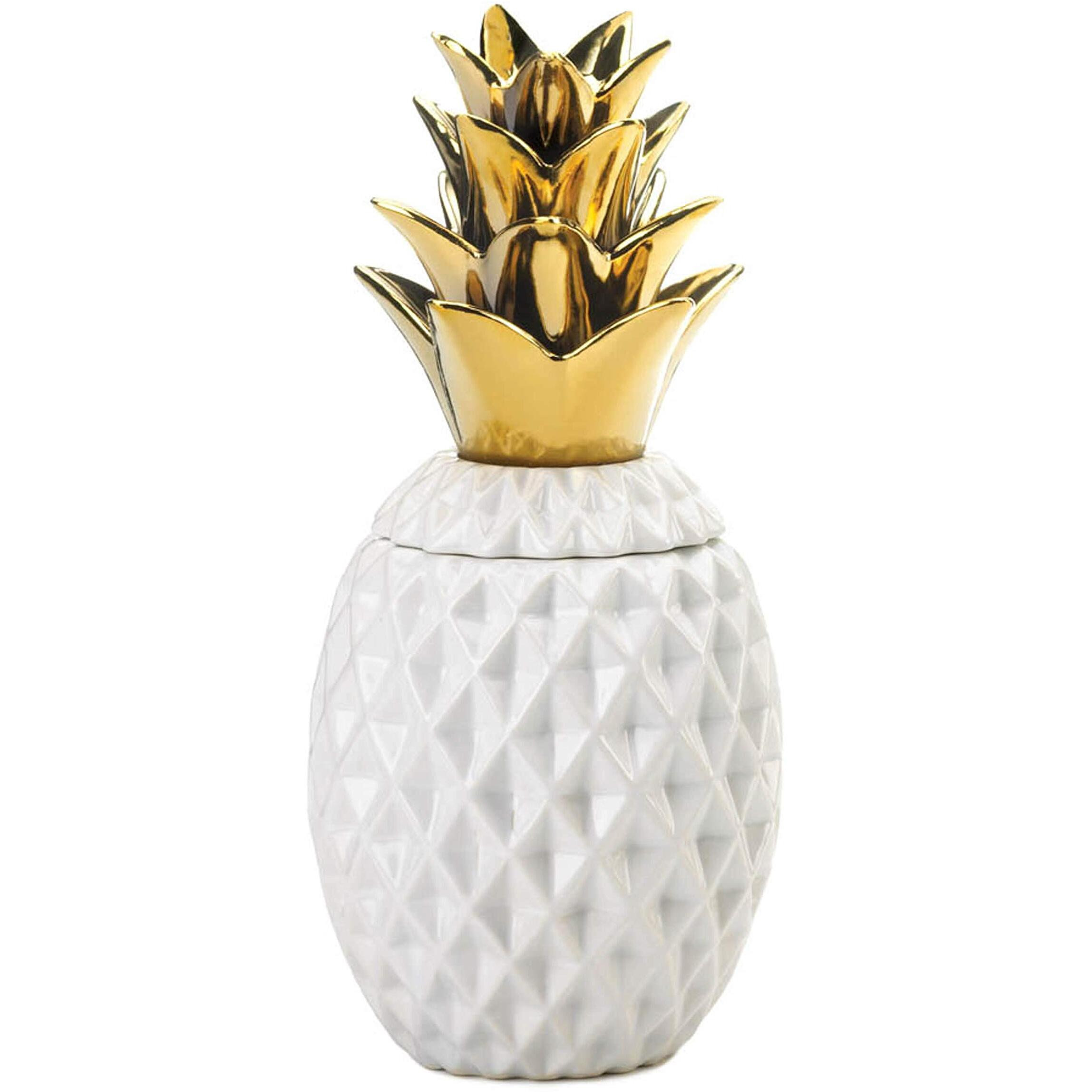 Accent Plus Porcelain Gold Topped Pineapple Jar 6X6X13.5