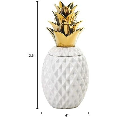 Accent Plus Porcelain Gold Topped Pineapple Jar 6X6X13.5