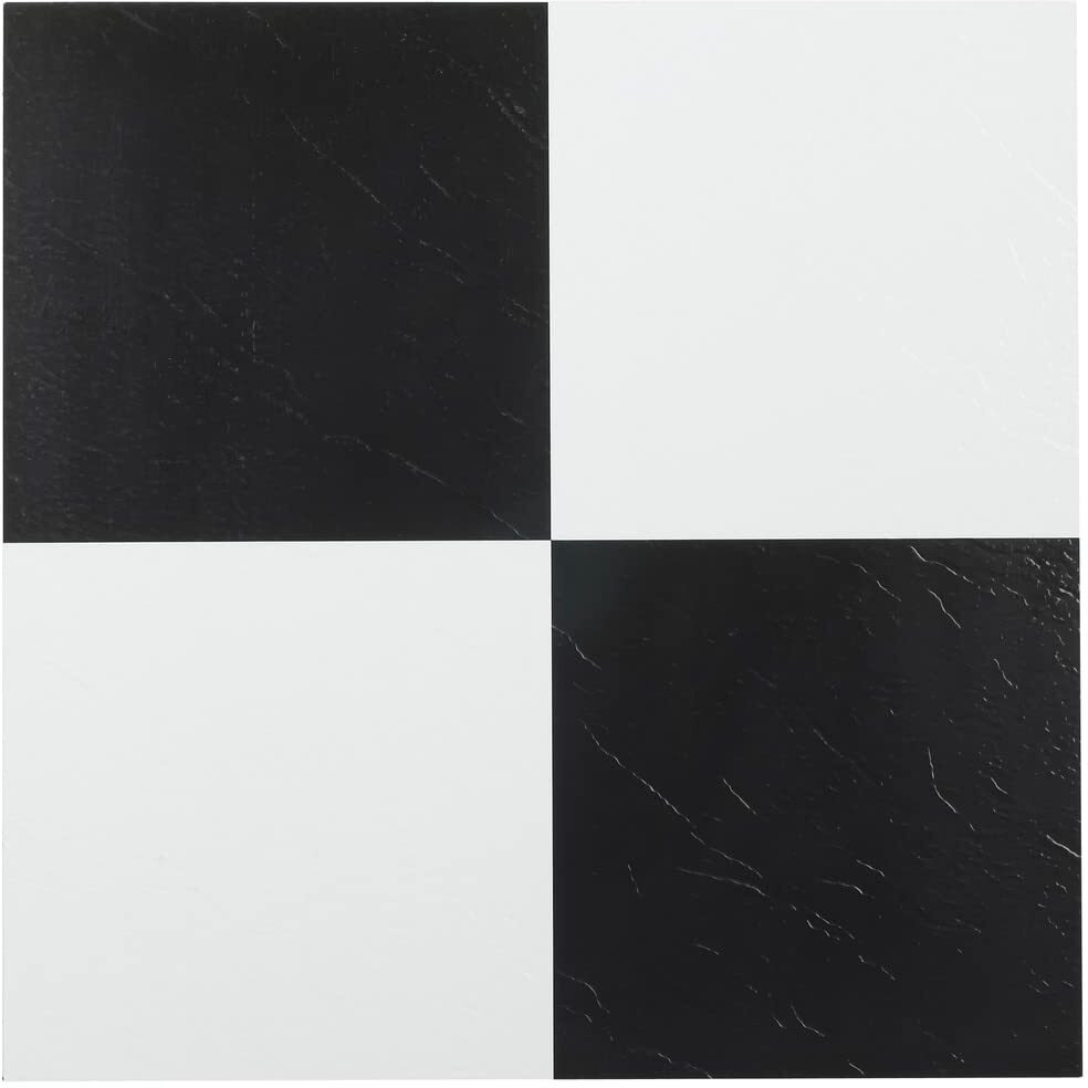 Tivoli Self Adhesive Vinyl Floor Tiles, 45 Tiles - 12"" X 12"", Black & White - Peel & Stick, Diy Flooring For Kitchen, Dining Room, Bedrooms, Basements & Bathrooms By Achim Home Decor