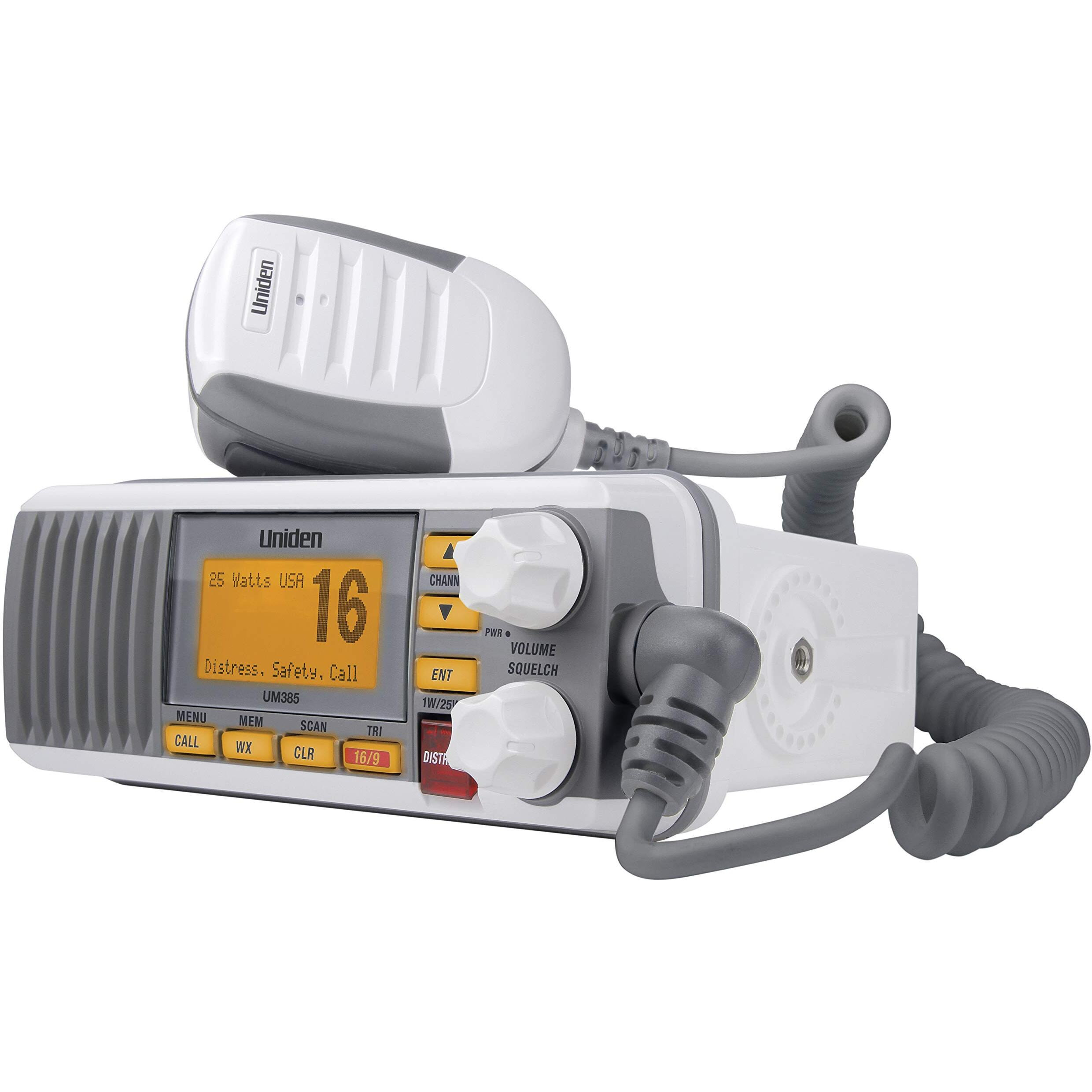 Uniden Um385 25 Watt Fixed Mount Marine Vhf Radio, Waterproof Ipx4 With Triple Watch, Dsc, Emergency/Noaa Weather Alert, All Usa/International/Canadian Marine Channels, Memory Channel Scan, White