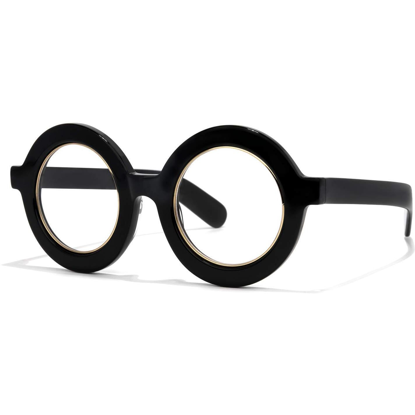 Vooglam Retro Round Blue Light Blocking Glasses For Women Men Anti Eyestrain Uv Eyewear Black Almon Goa01776-01