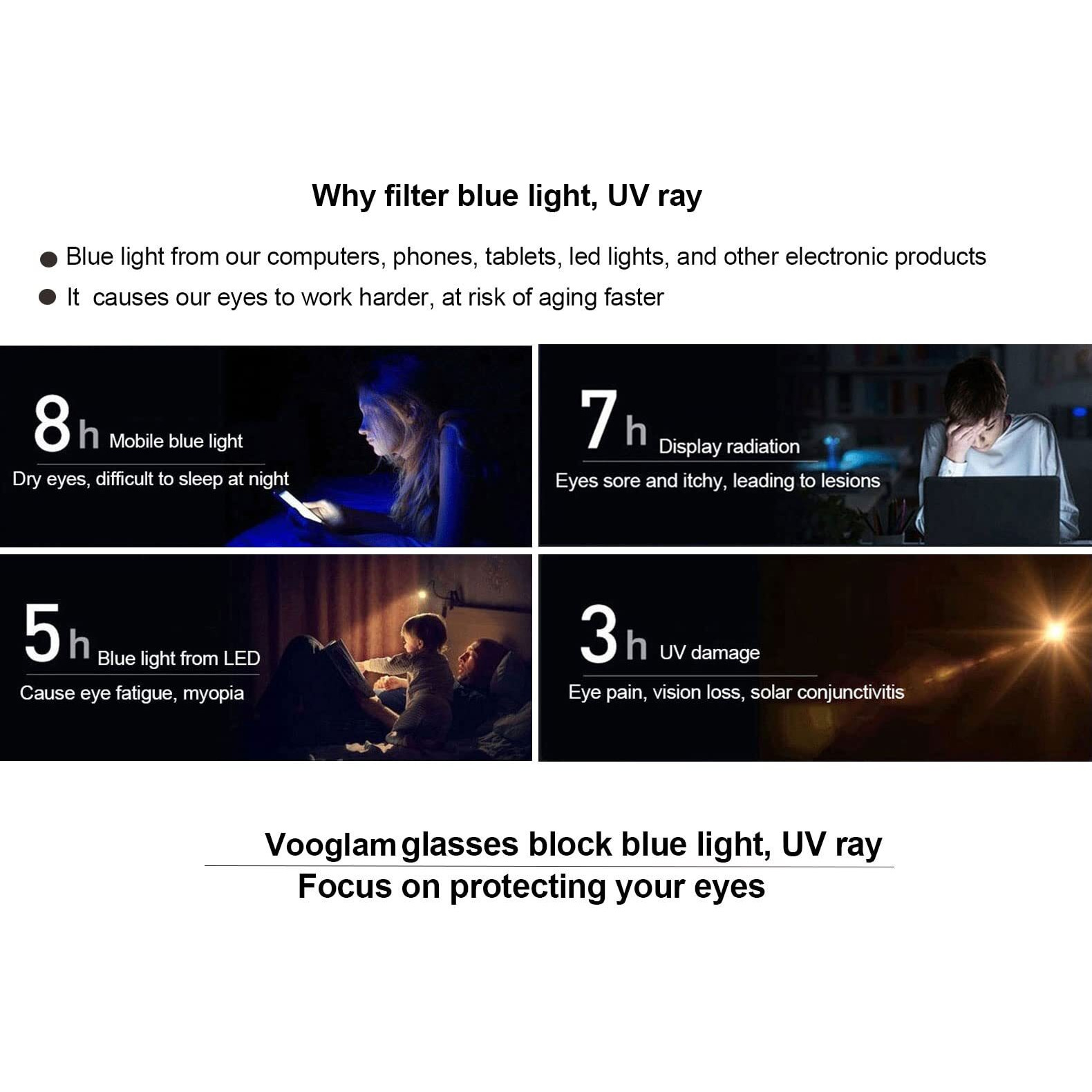 Vooglam Retro Round Blue Light Blocking Glasses For Women Men Anti Eyestrain Uv Eyewear Black Almon Goa01776-01
