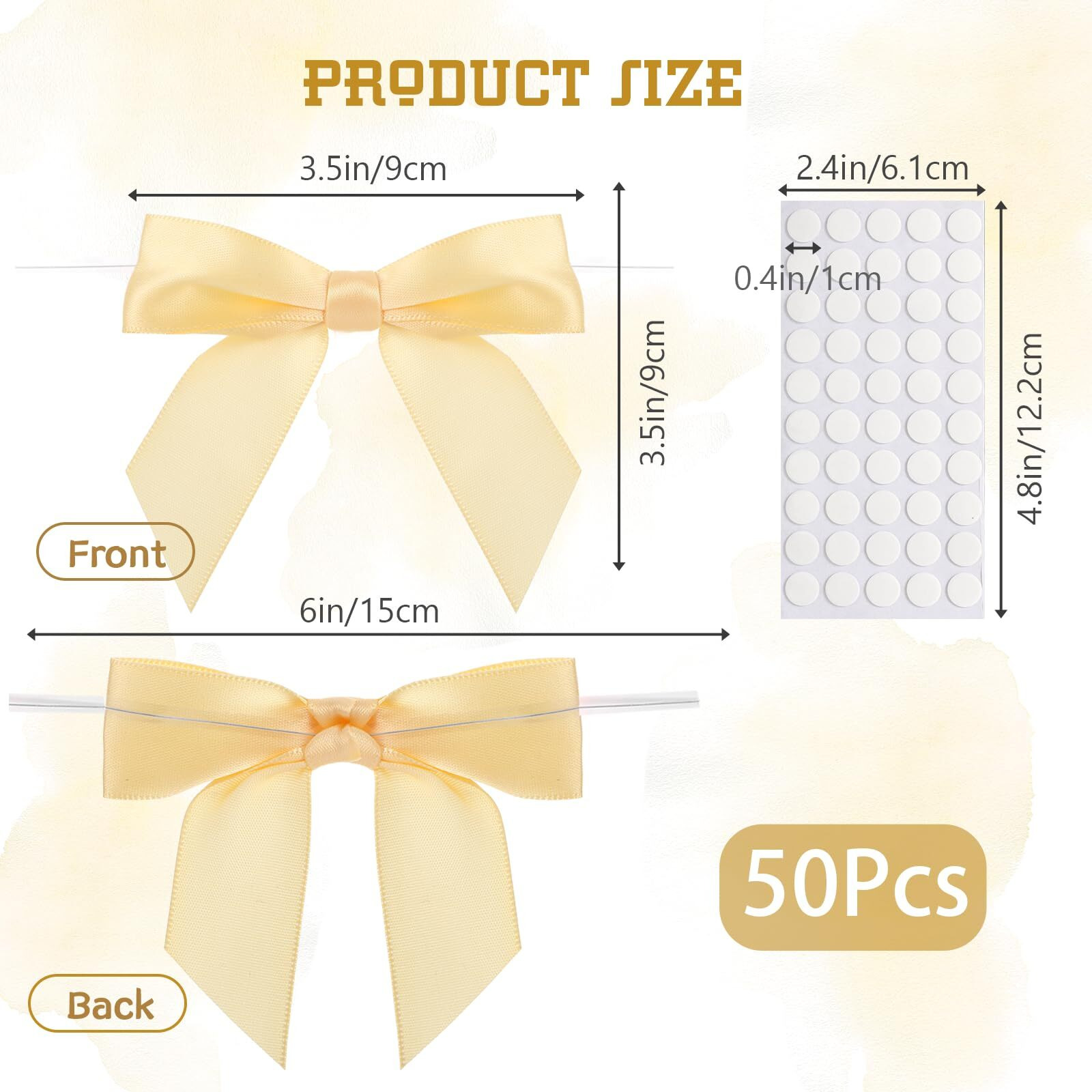 50Pcs Gold Twist Tie Bows, 3.5"" Satin Ribbon Pre Tied Small Gold Bows For Gifts Wrapping Treat Bags Candy Card, Gold Twist Ties For Crafts Wedding Bridal Baby Shower Birthday Christmas Decorations