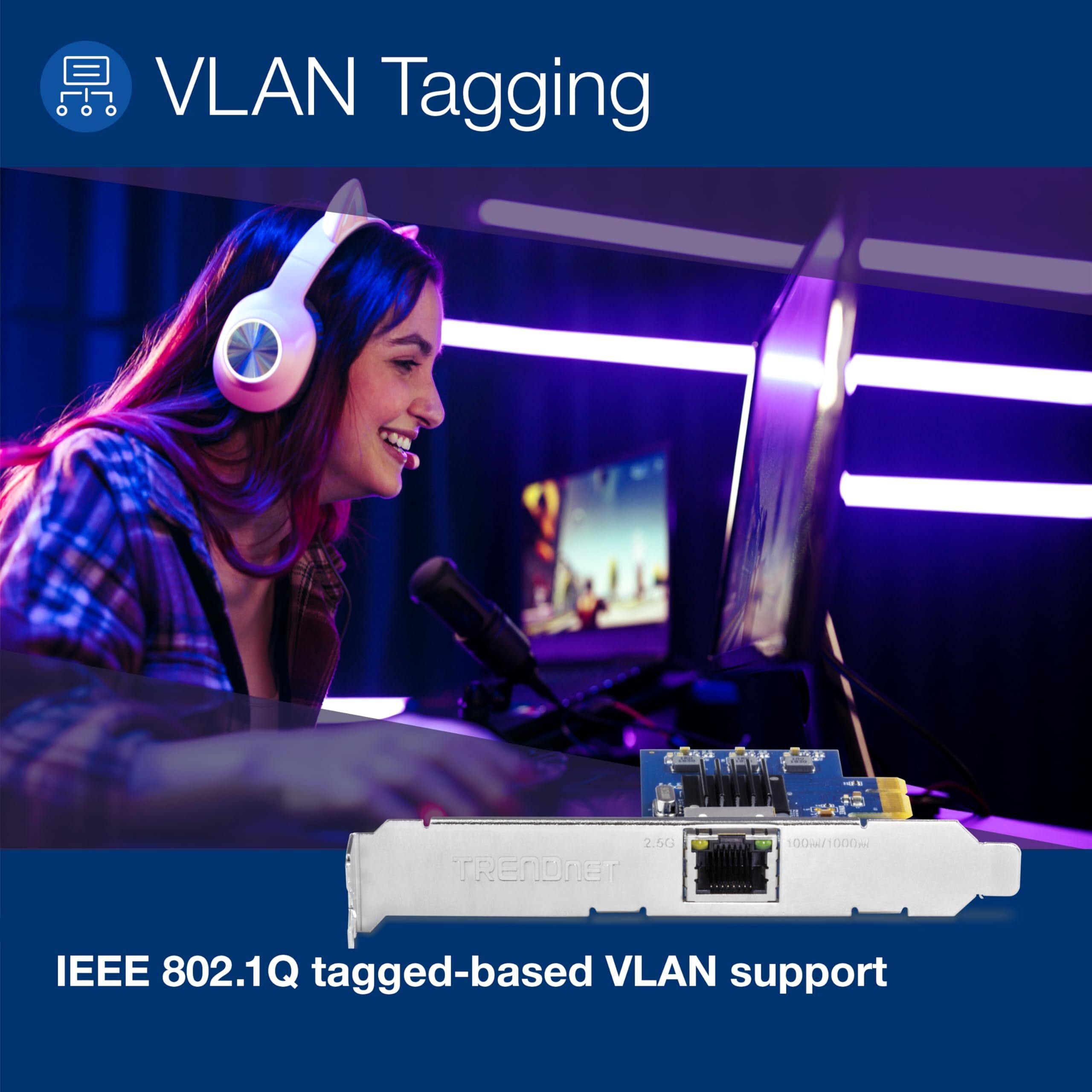 Trendnet 2.5Gbase-T Pcie Network Adapter, Teg-25Gectx, Converts A Pcie 2.0 Or Later Slot Into A 2.5G Ethernet Port, 802.1Q Vlan Tagging, Standard & Low-Profile Brackets Included, Windows Support